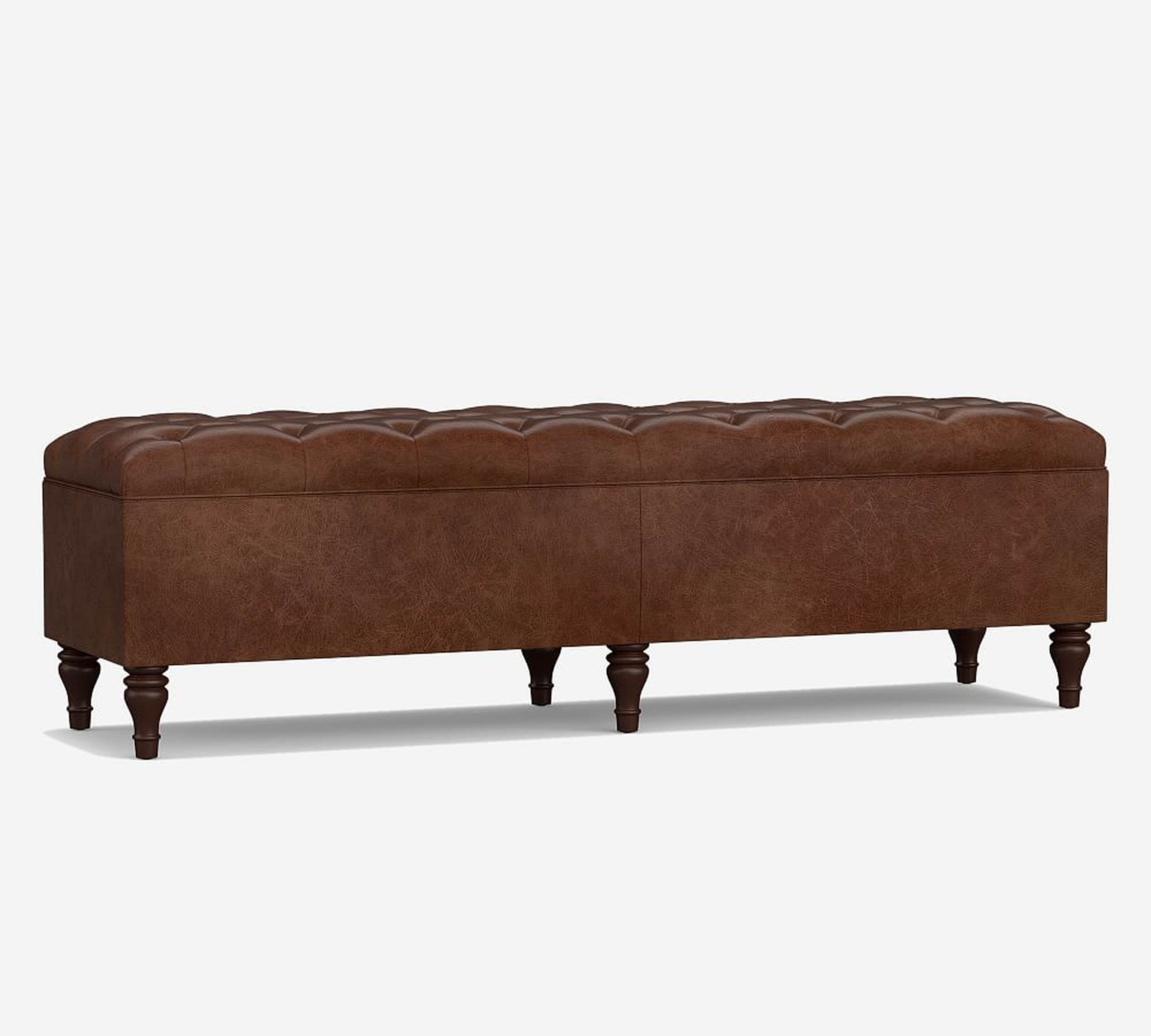 Lorraine Tufted Leather King Storage Bench, Vintage Cocoa - Pottery Barn