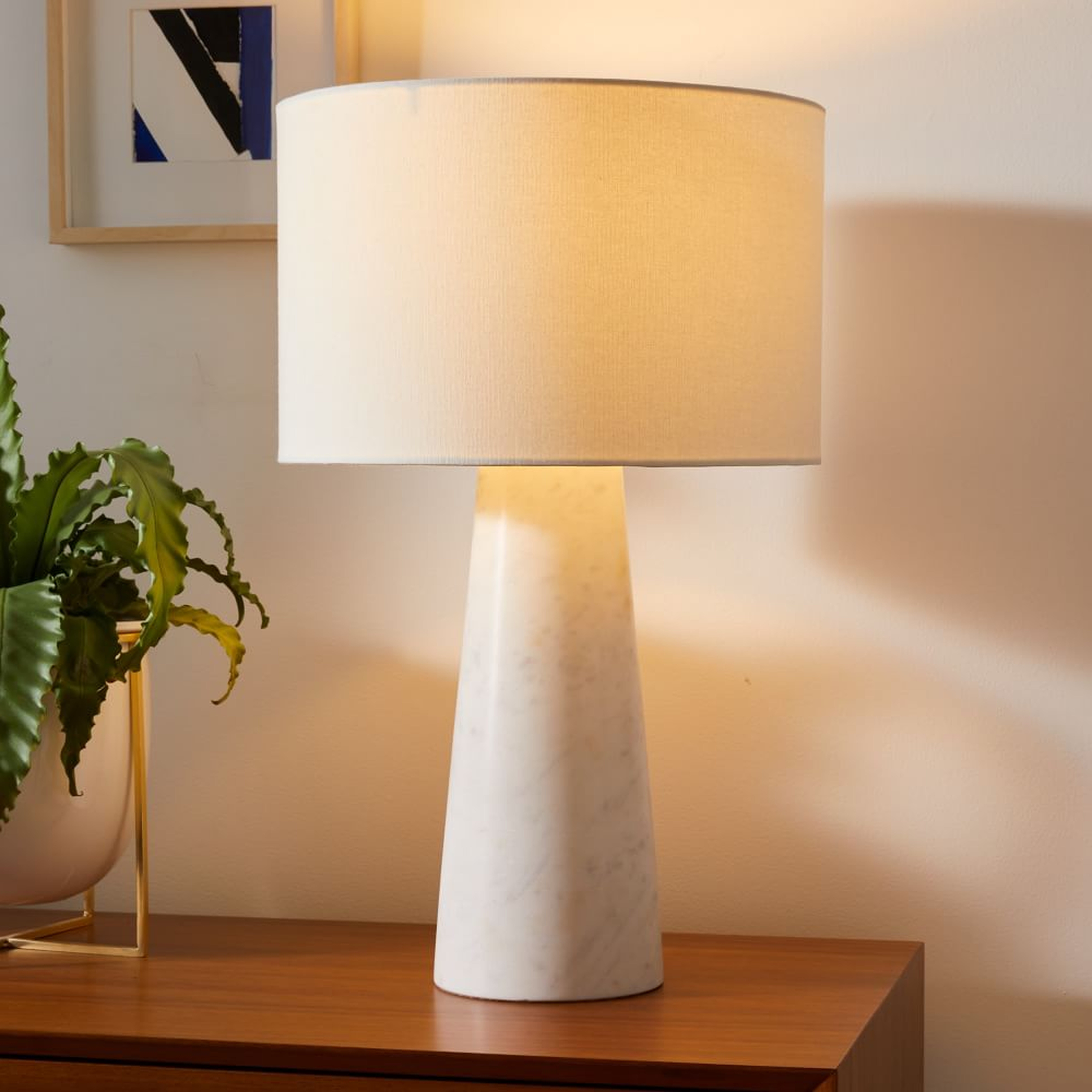 Foundational Table Lamp Marble White Linen (23") - West Elm