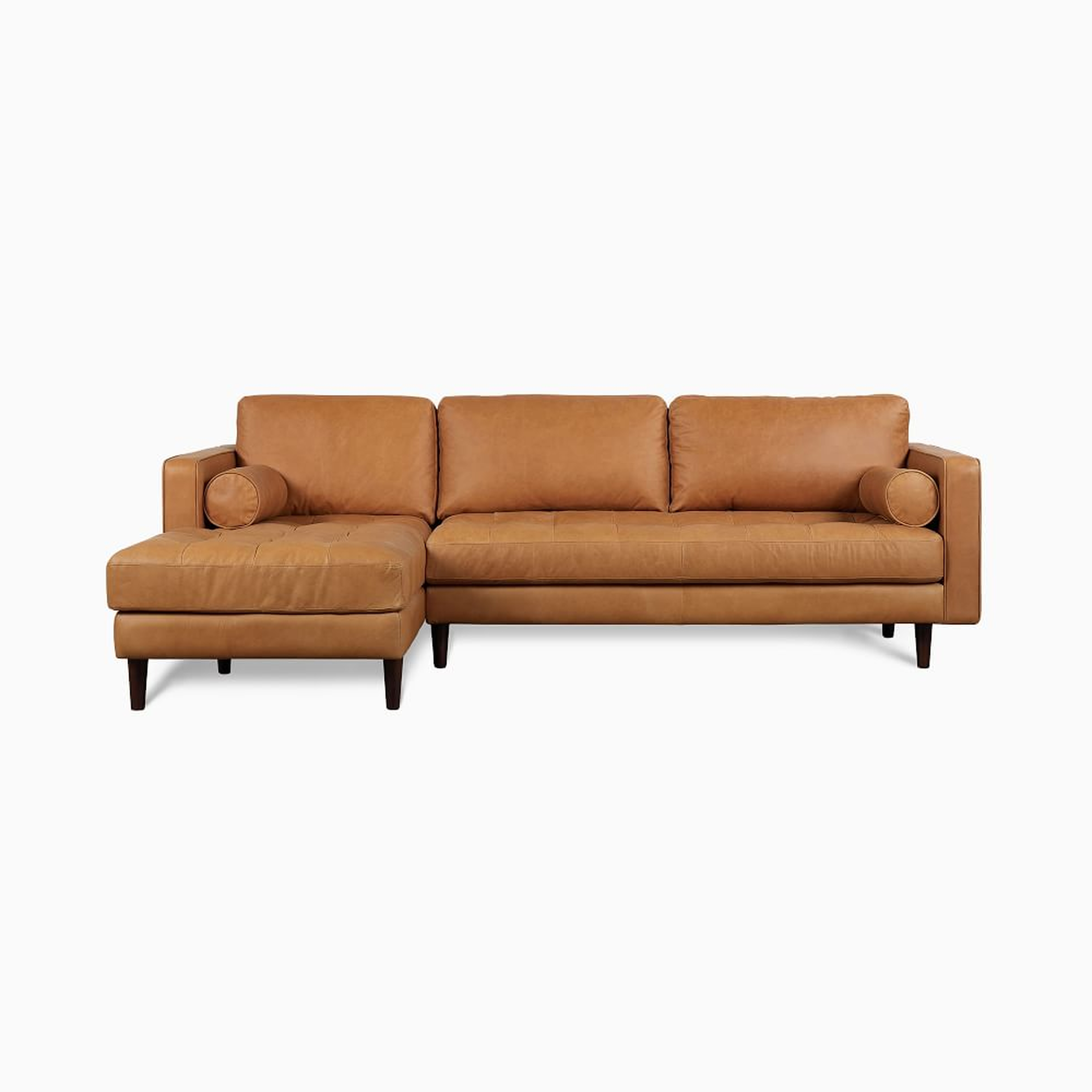 Dennes 102" Leather Left 2-Piece Chaise Sectional, Charme Leather, Tan, Walnut - West Elm