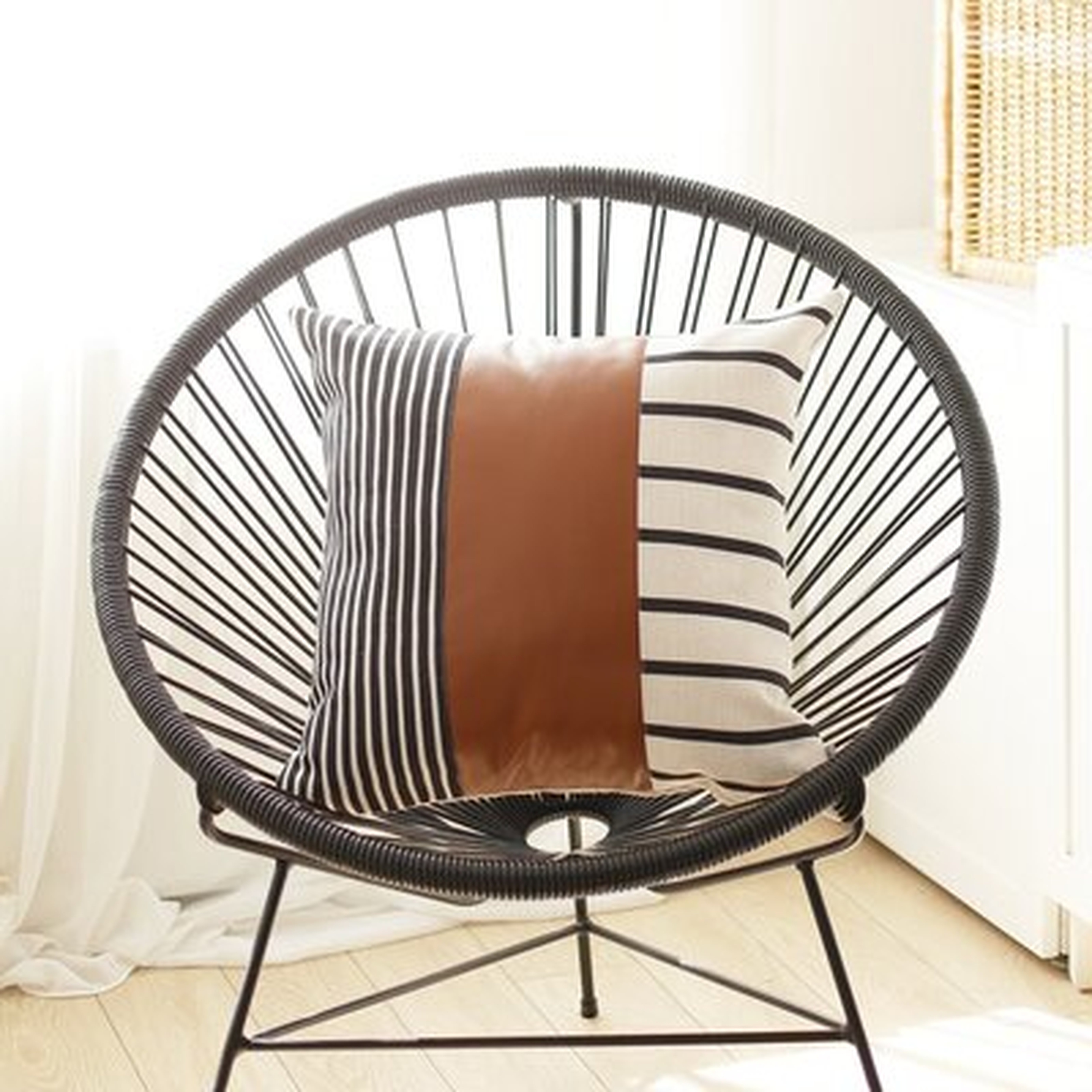 Black And White Stripes And  Faux Leather Pillow Cover - Wayfair