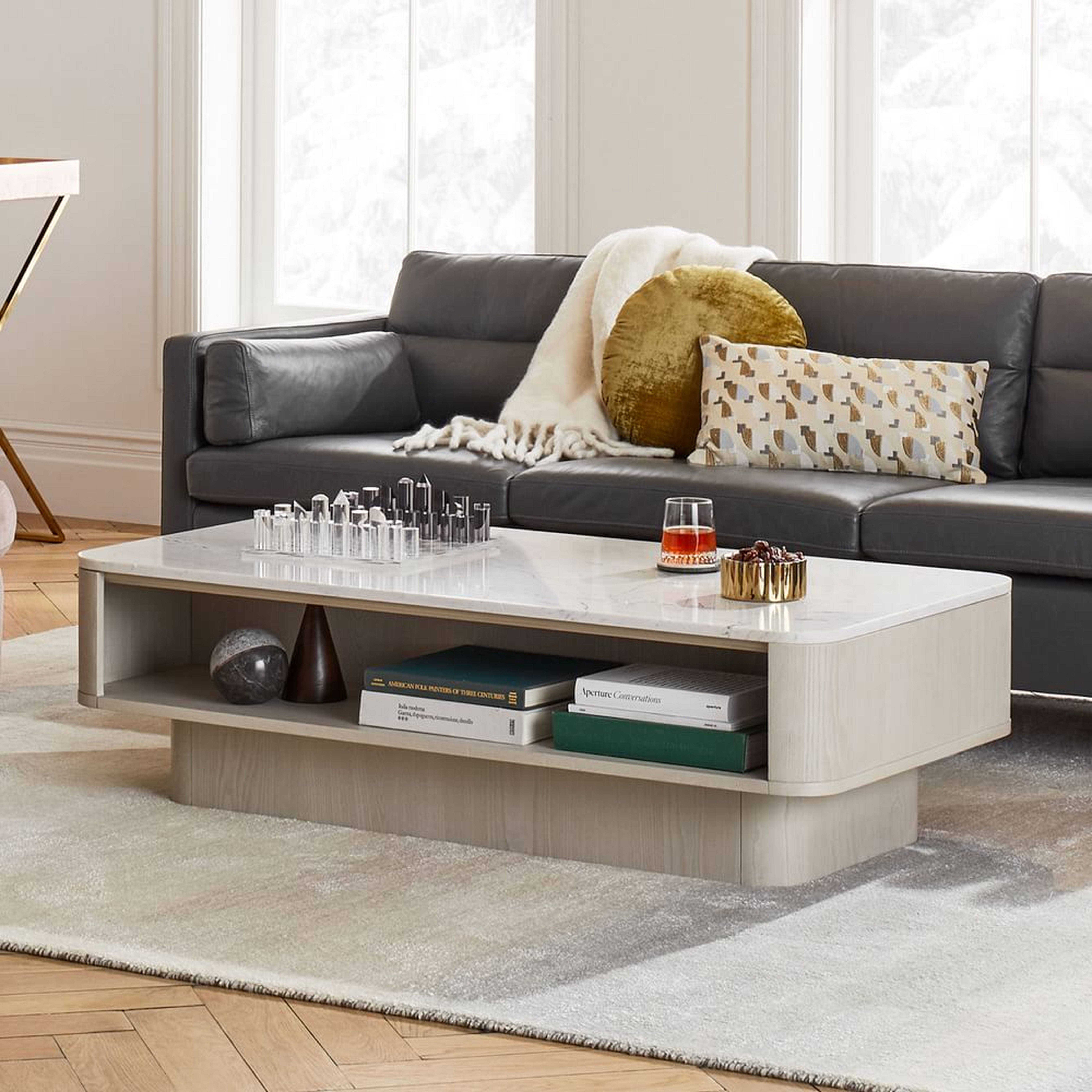 Panorama 52" Coffee Table, Marble, Feather Gray - West Elm