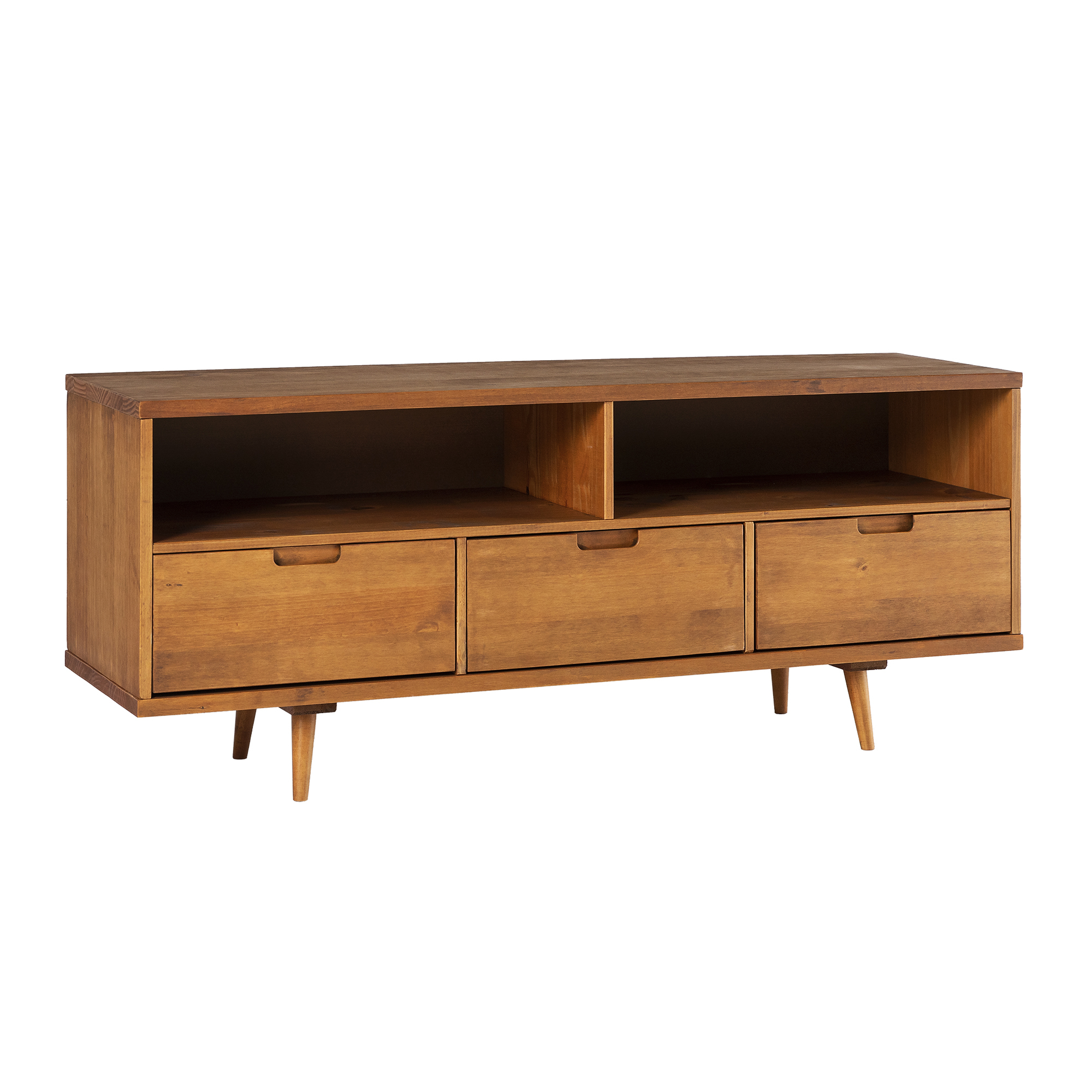 Ivy 58" 3 Drawer Mid Century Modern TV Stand - Caramel - Contour & Co.