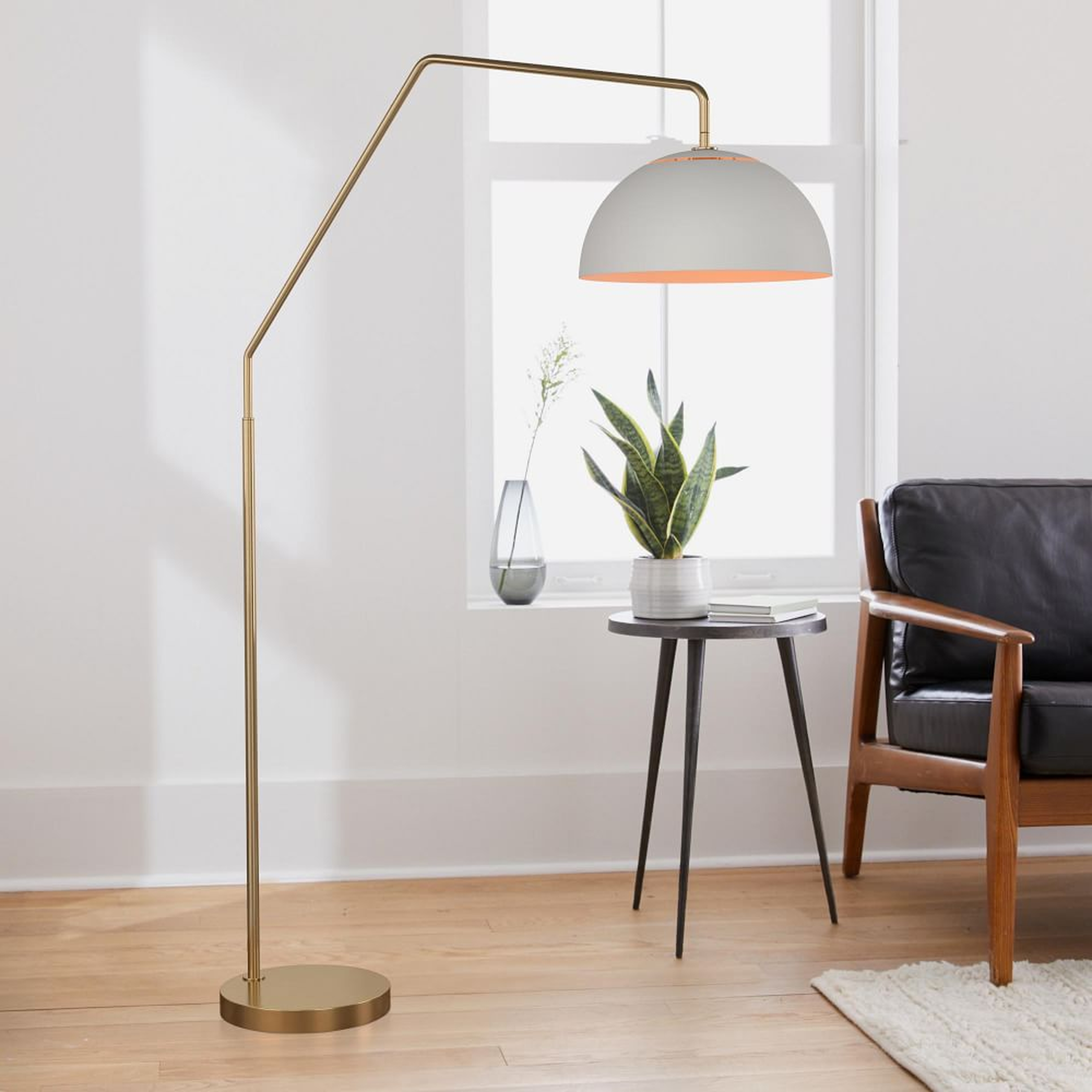 Sculptural Overarching Floor Lamp Antique Brass White Metal Dome (75") - West Elm
