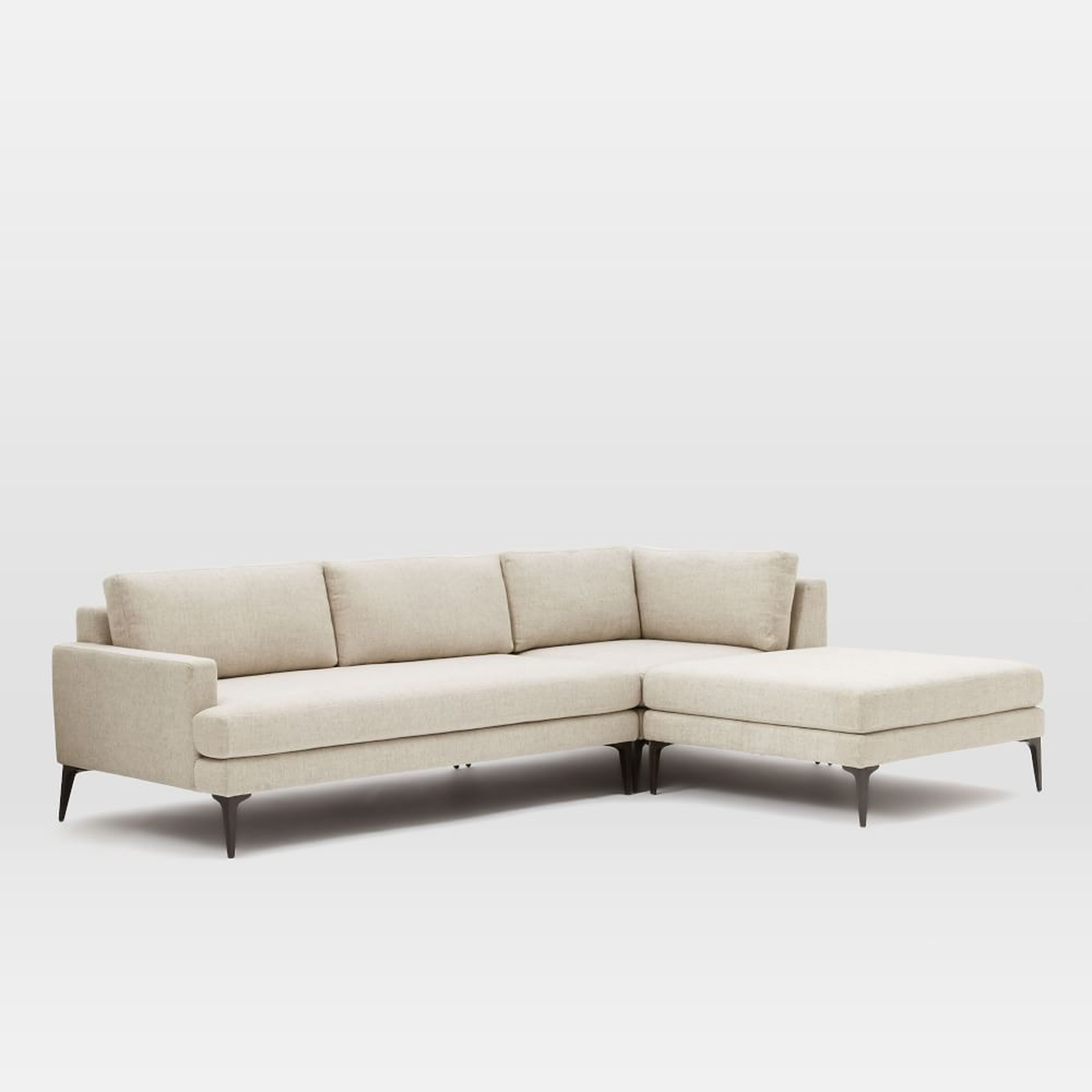 Andes Sectional Set 04: Left Arm 2 Seater Sofa, Corner, Ottoman, Poly , Twill, Dove, Dark Pewter - West Elm