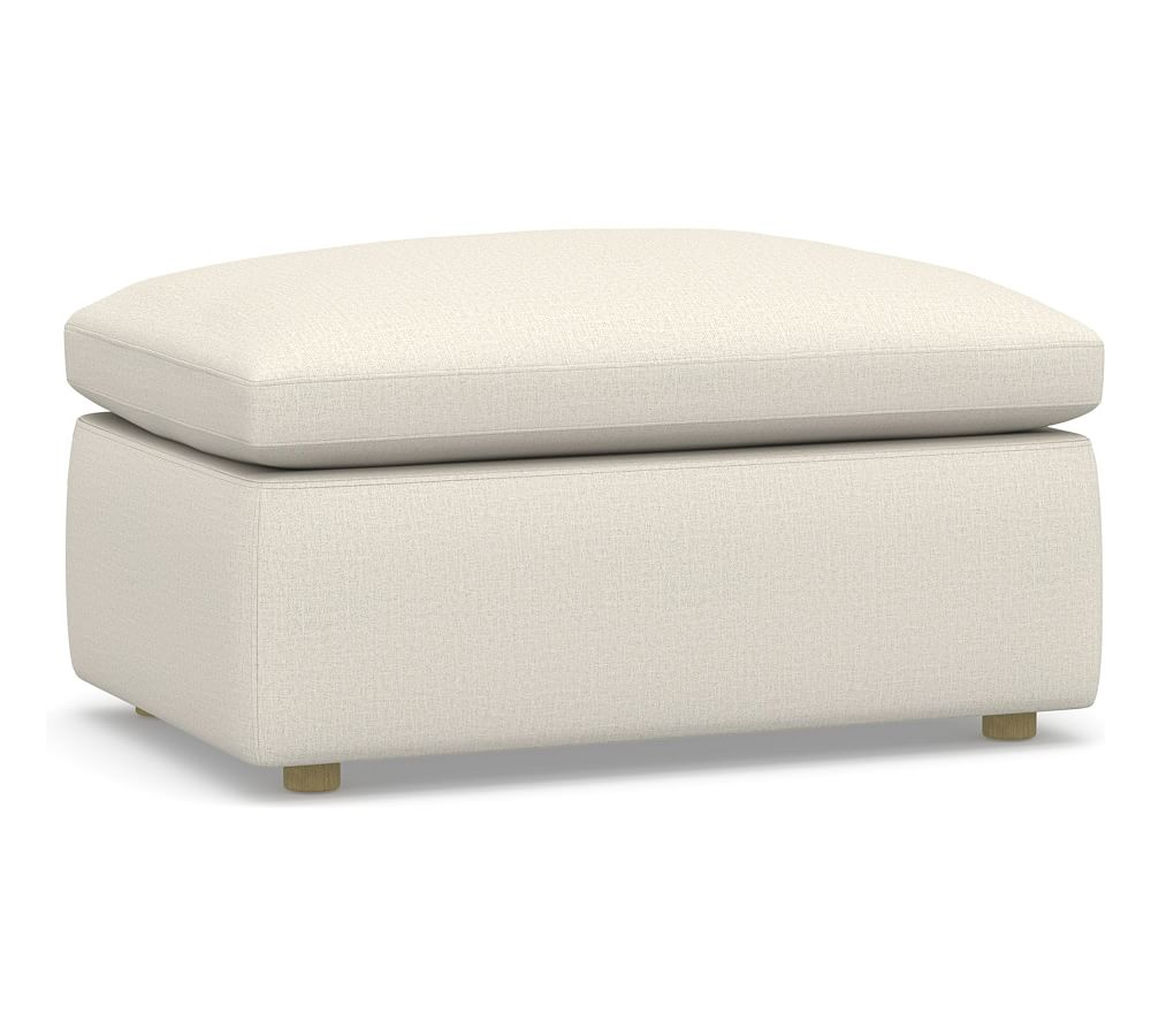 Newport Roll Arm Upholstered Ottoman, Down Blend Wrapped Cushions, Performance Heathered Tweed Ivory - Pottery Barn