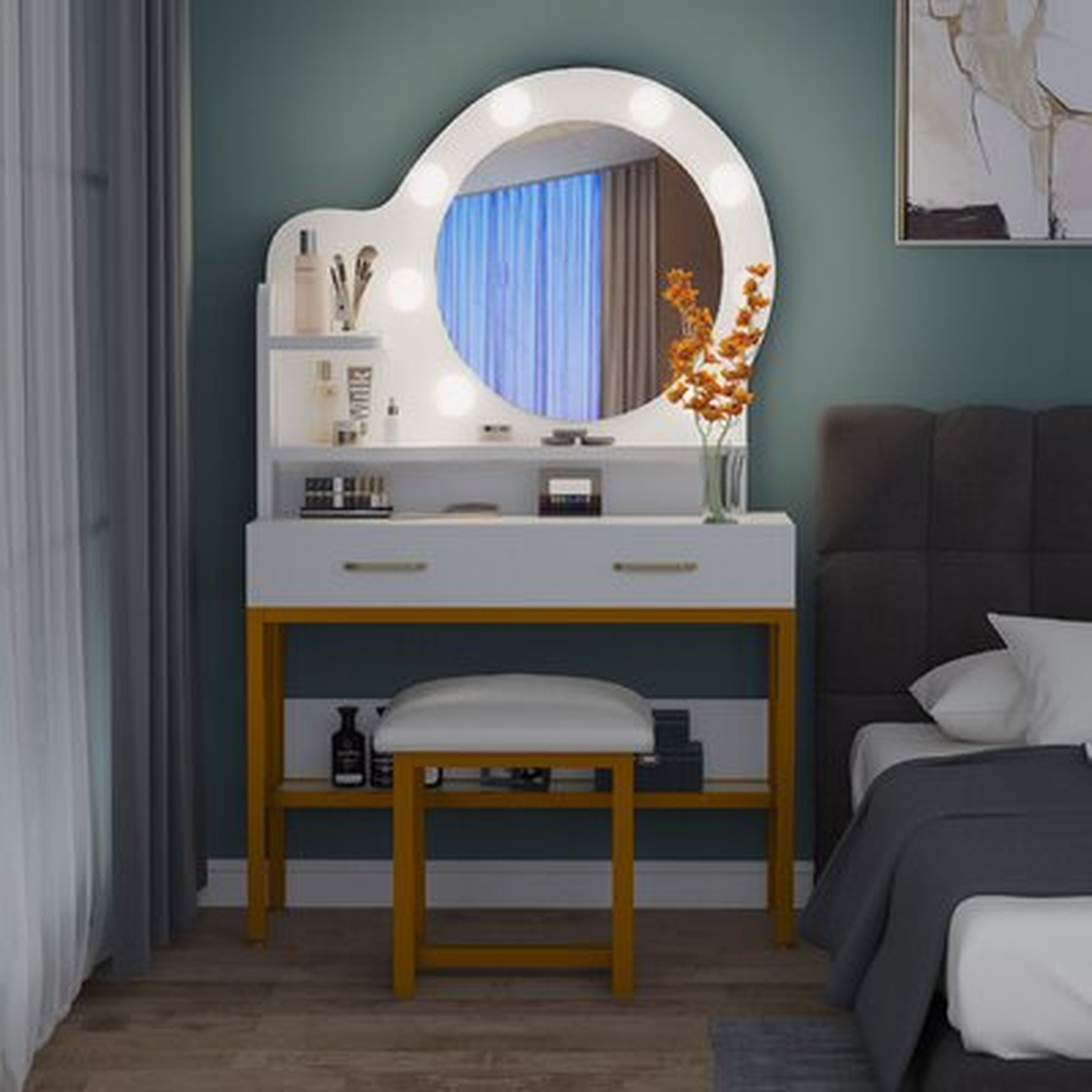 Parks Vanity Set with Stool and Mirror - Wayfair