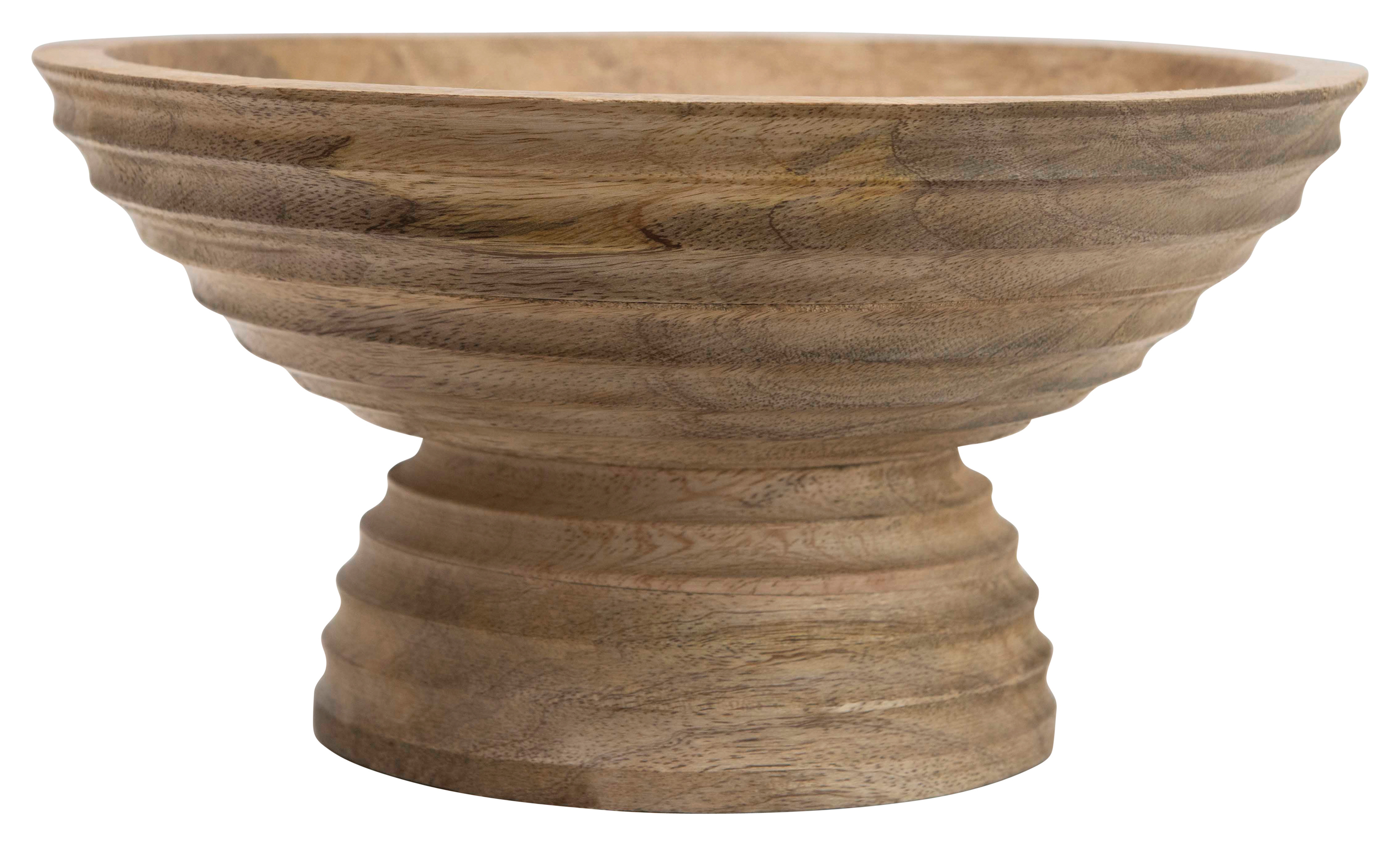 Ridged Mango Wood Footed Bowl - Creative Co-Op