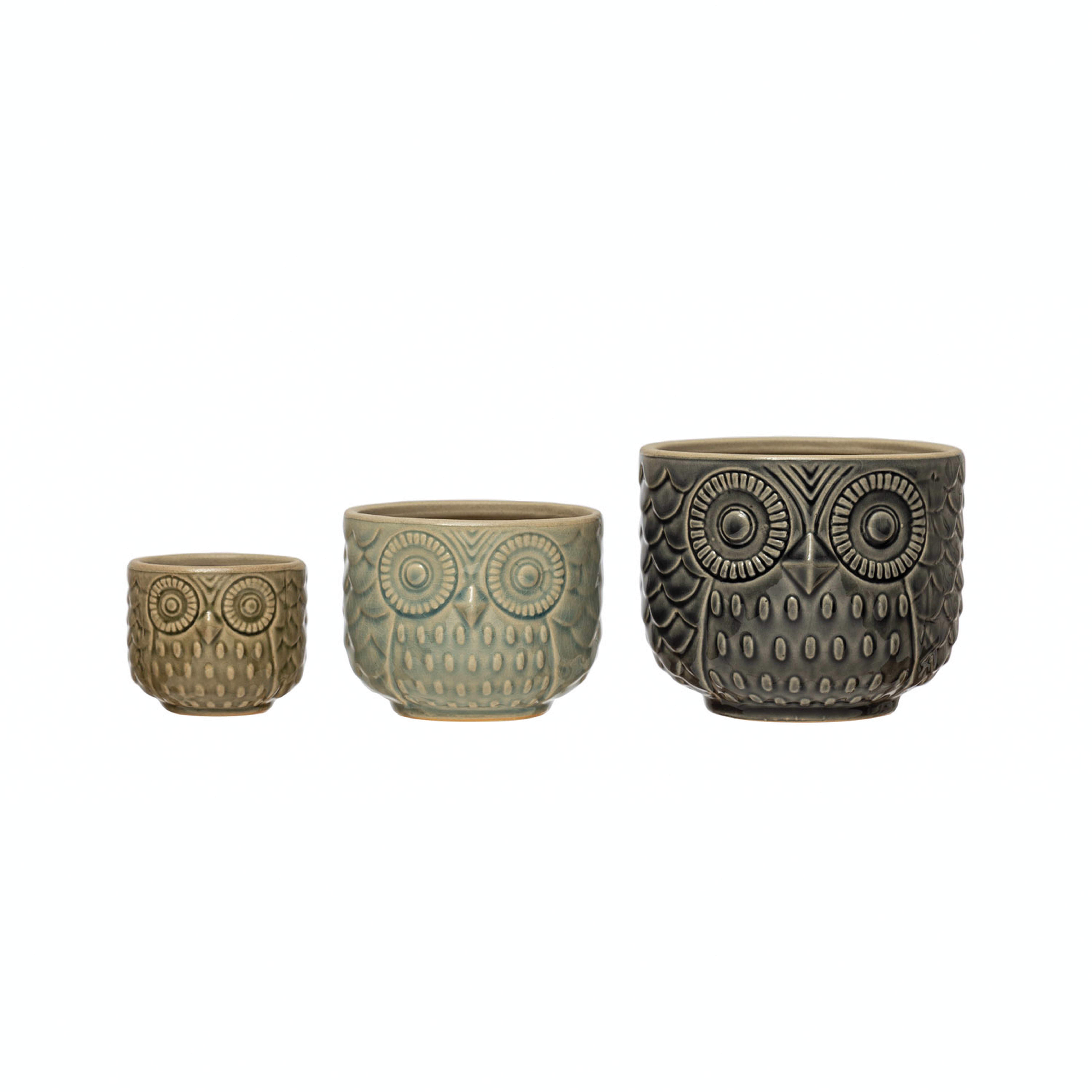 Decorative Stoneware Owl Containers - Creative Co-Op