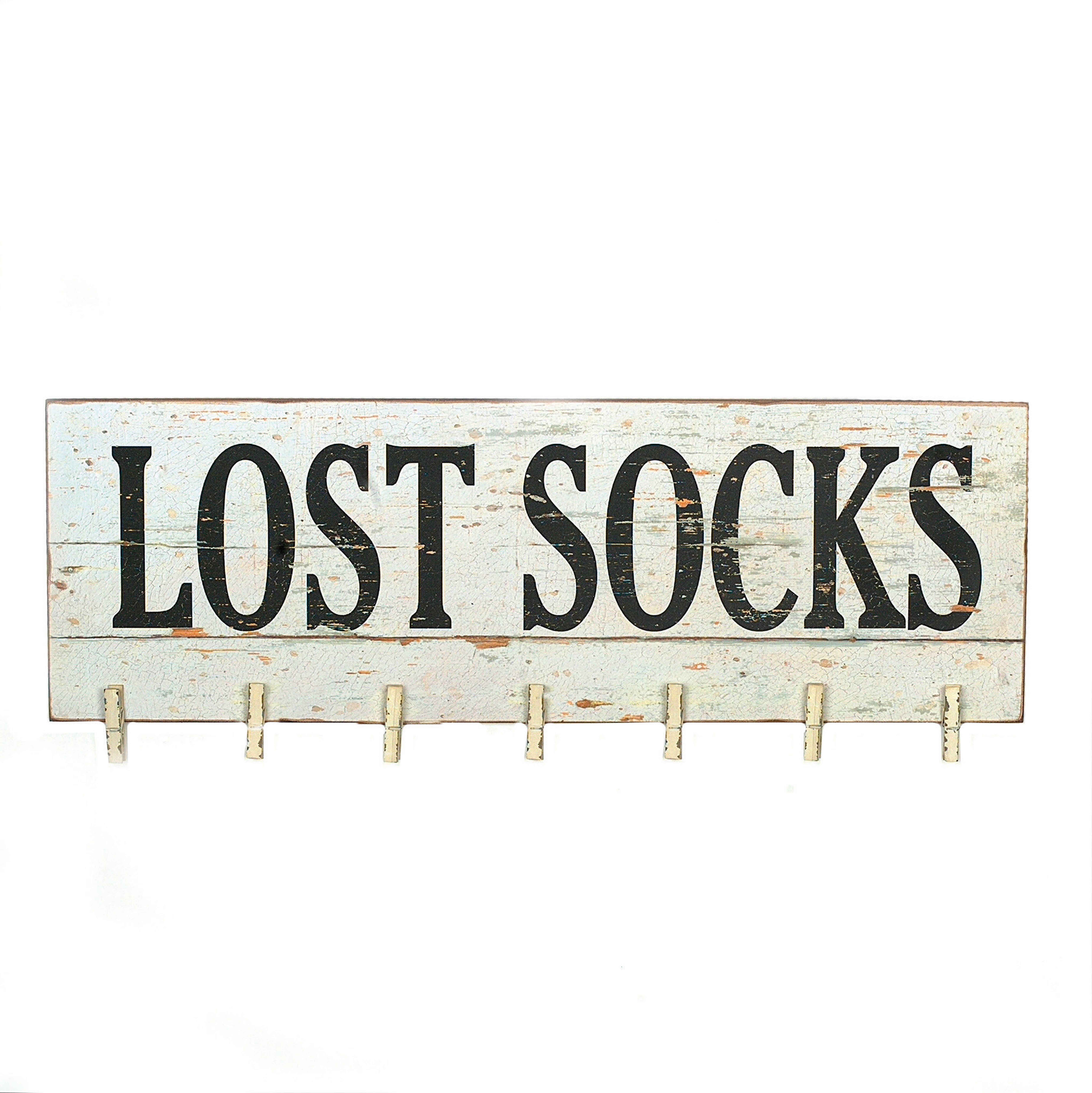 "Lost Socks" Wall Memo Board with 7 Clothespins - Nomad Home