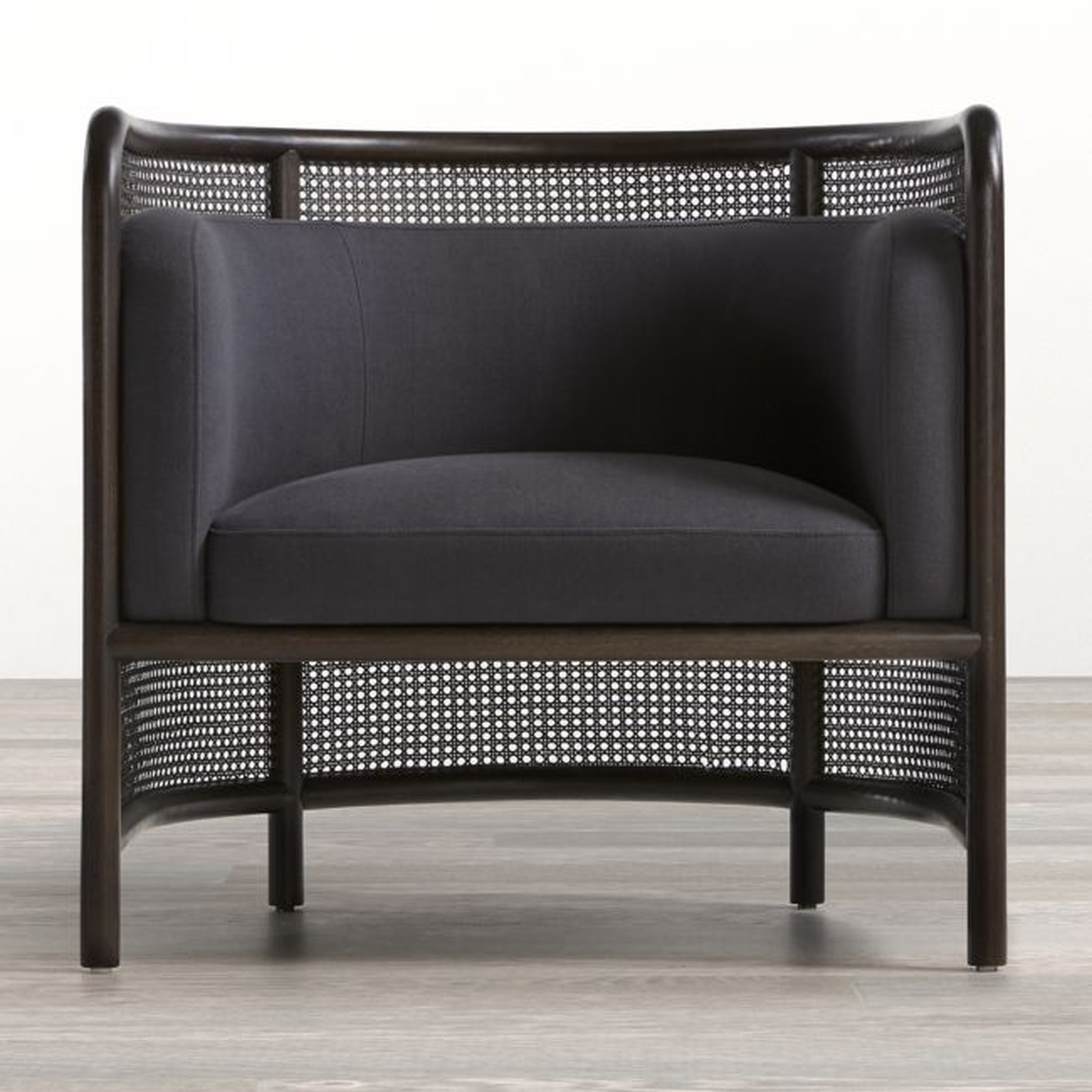 Fields Cane Back Charcoal Accent Chair (restock early july) - Crate and Barrel