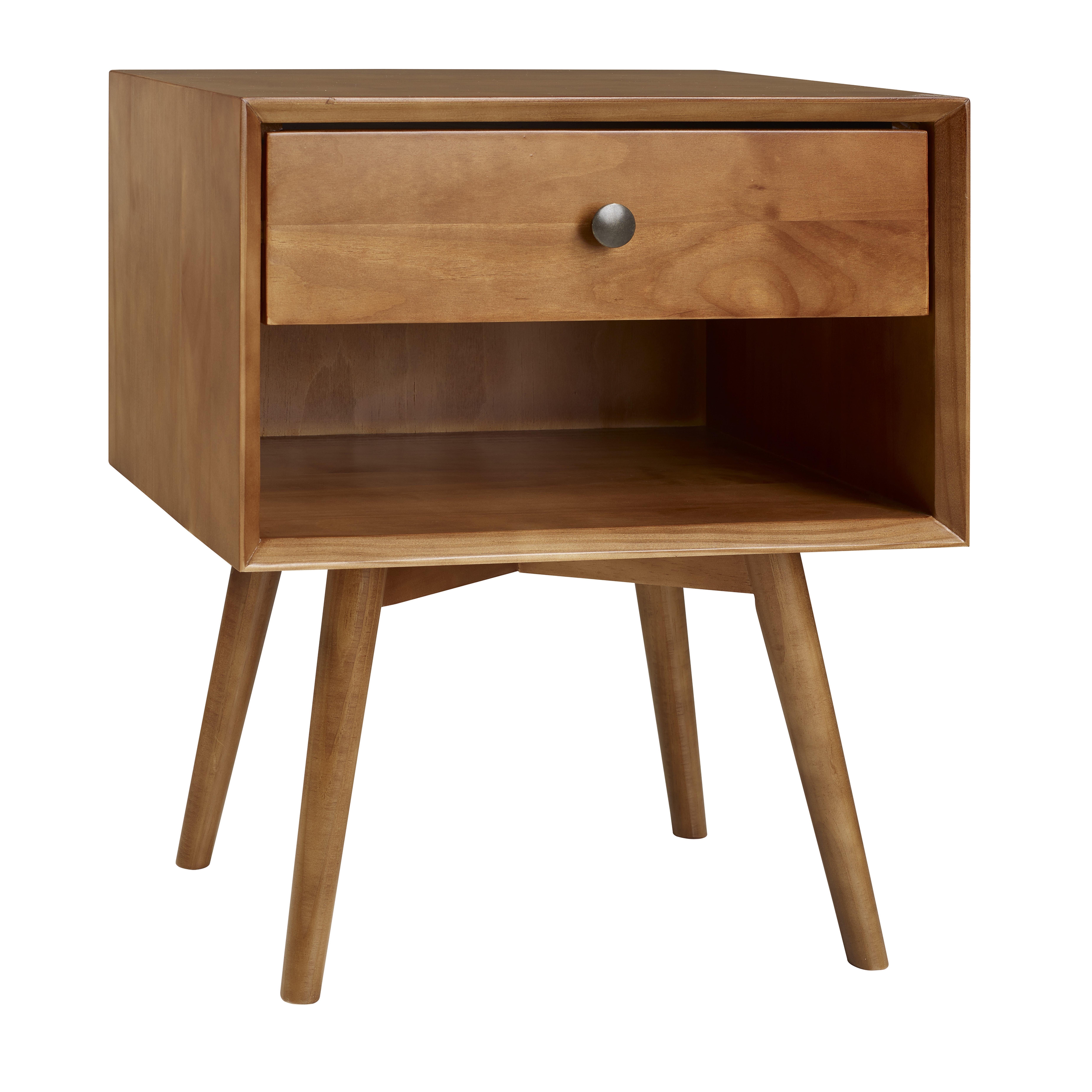 Mid Century 1 Drawer Solid Wood Nightstand - Caramel - Walker Edison