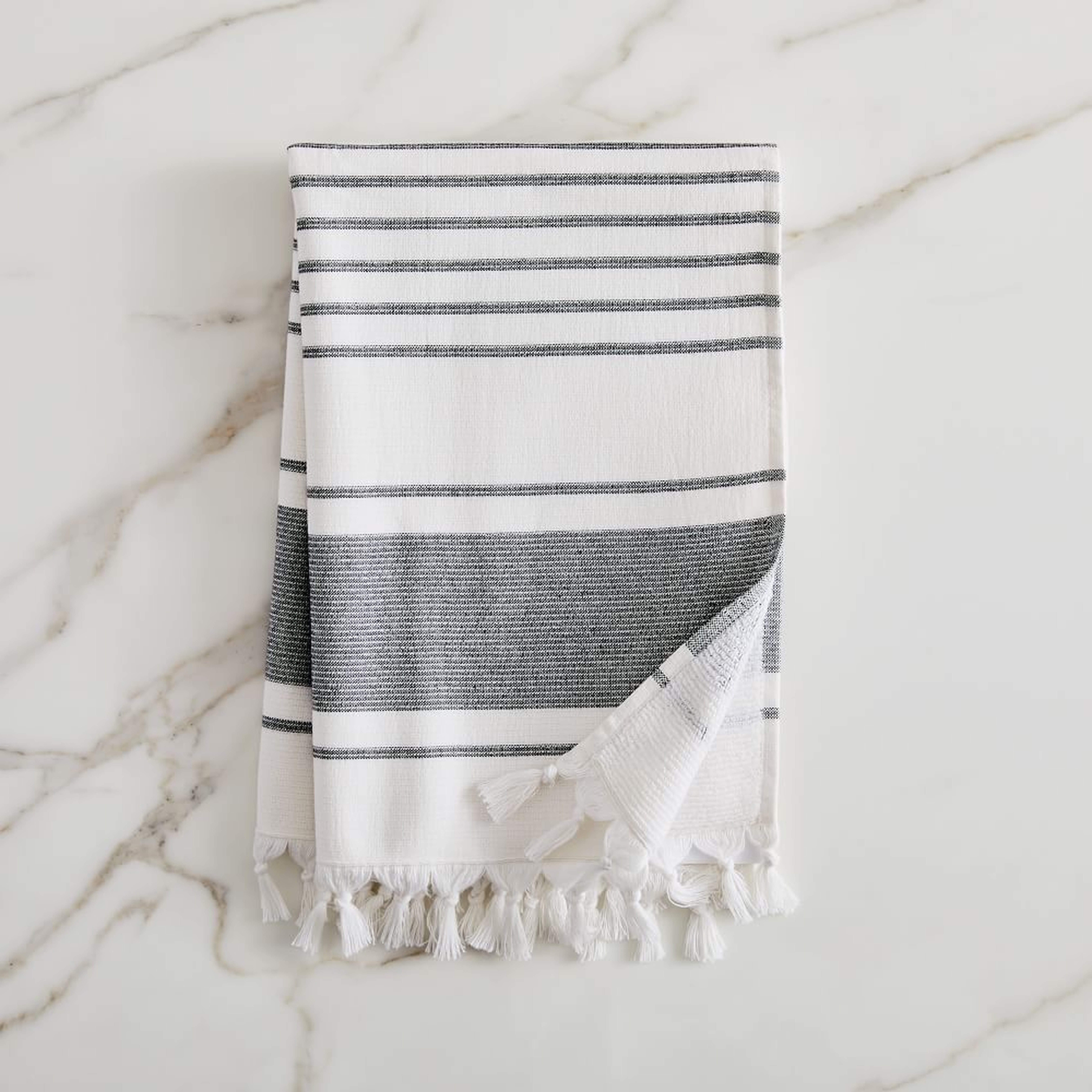 Turkish Stripe Hand Towel, Black - West Elm