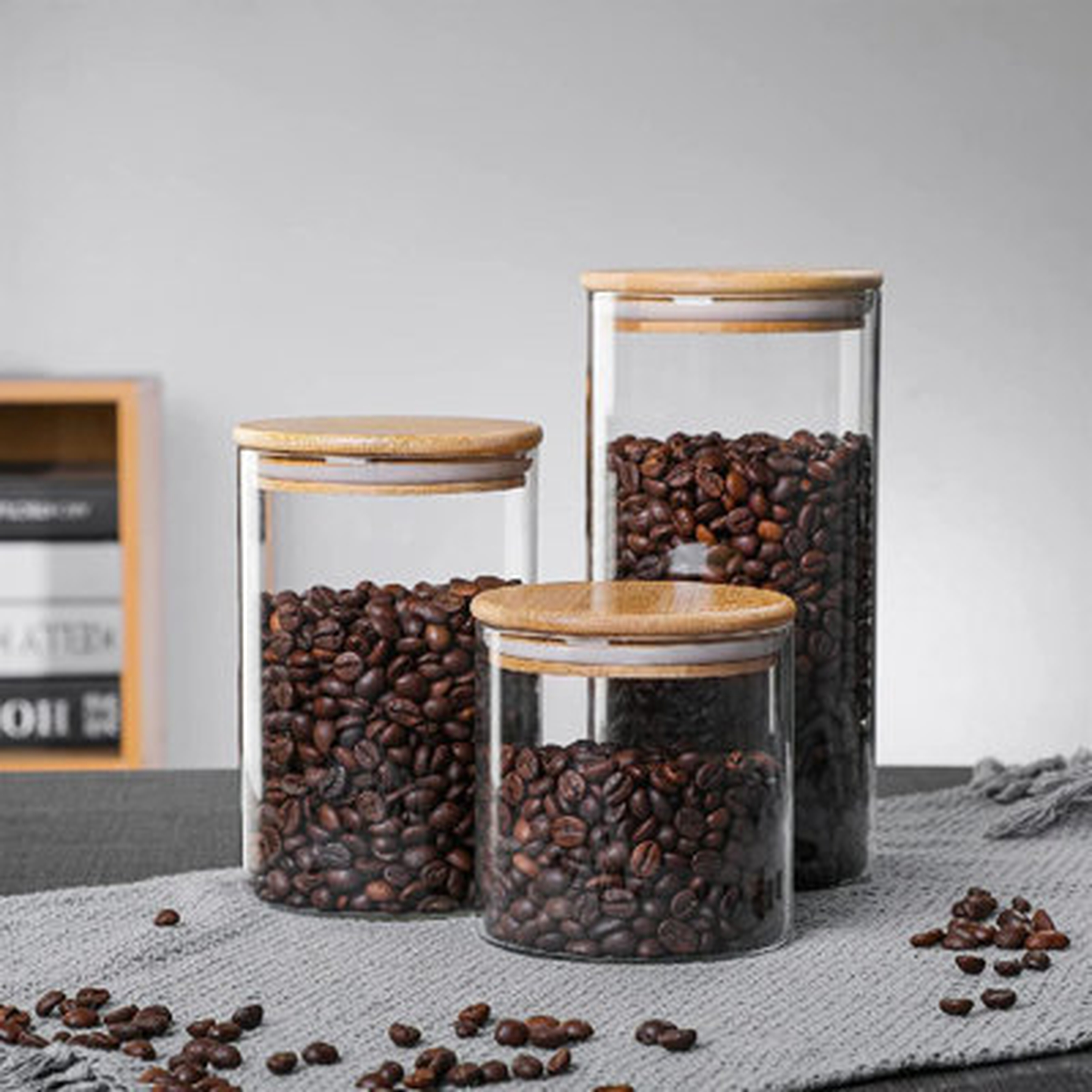 Glass Storage Container With Wood Lid, Stackable Clear Decorative Organizer Bottle Canister Pantry Jar With Air Tight Wooden Lid For Food, Coffee, Candy, Sugar, Salt, Tea - Wayfair