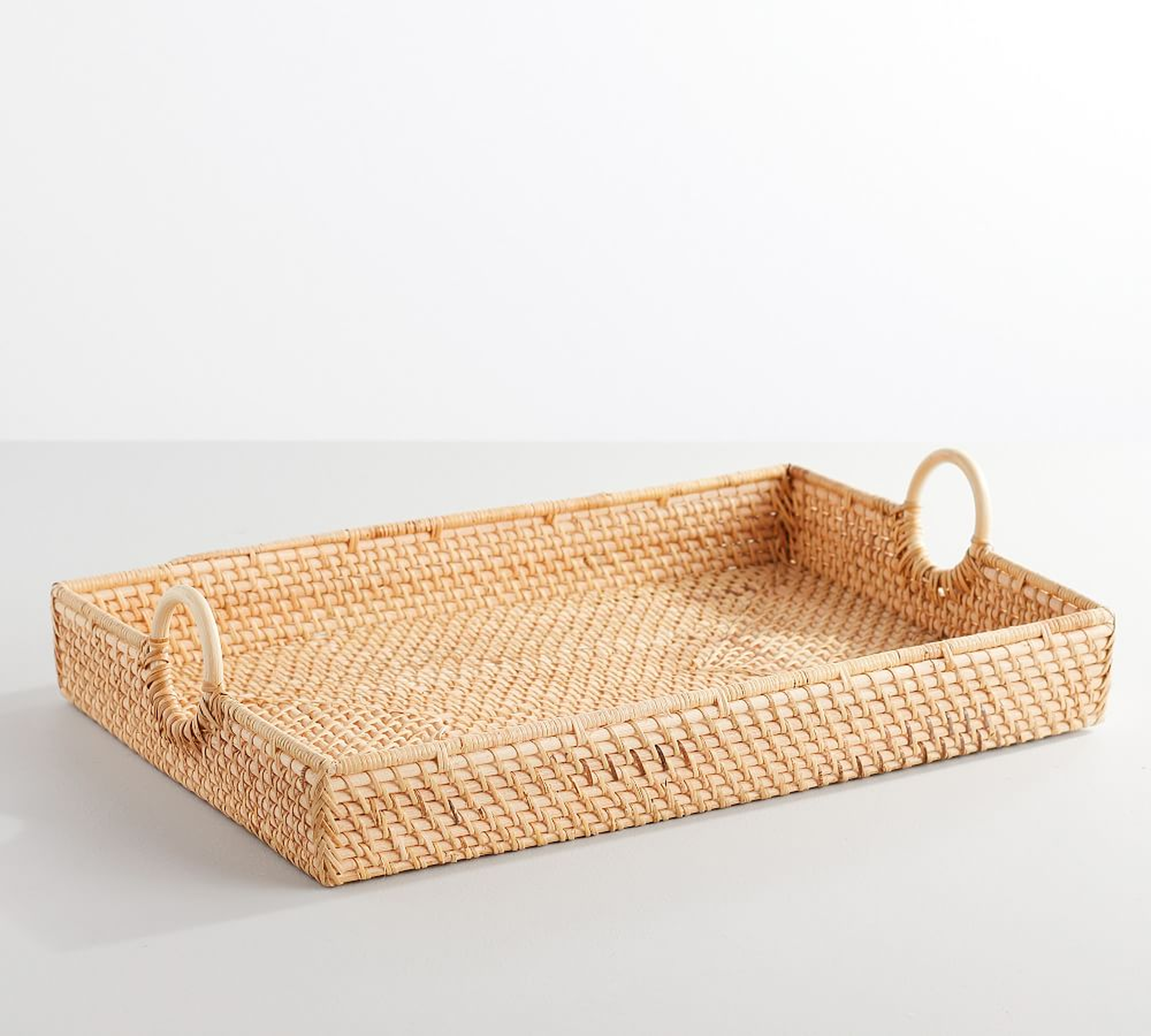 Monique Lhuillier Weaverly Woven Rattan Tray, Natural - Pottery Barn