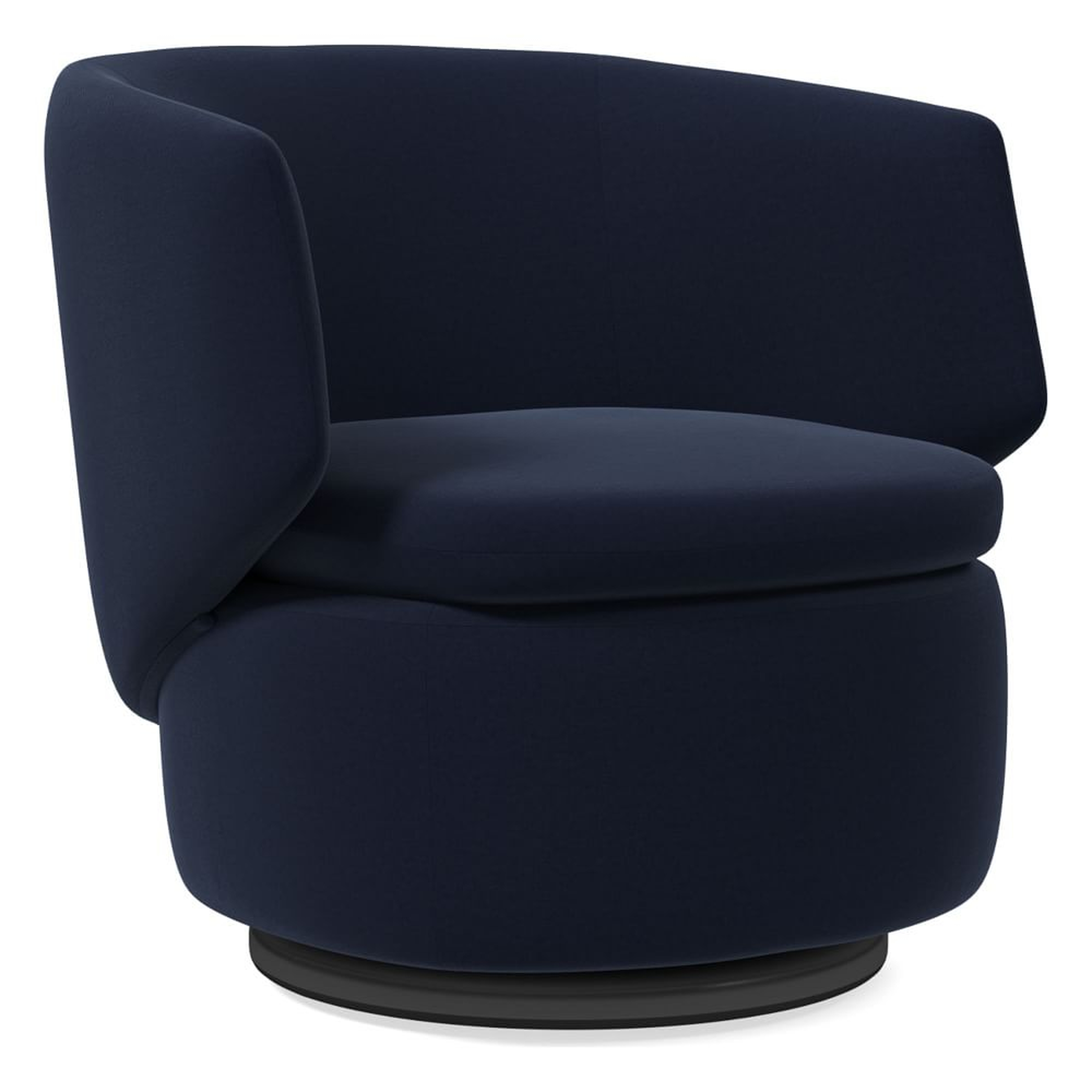 Crescent Swivel Chair, Distressed Velvet, Ink Blue - West Elm