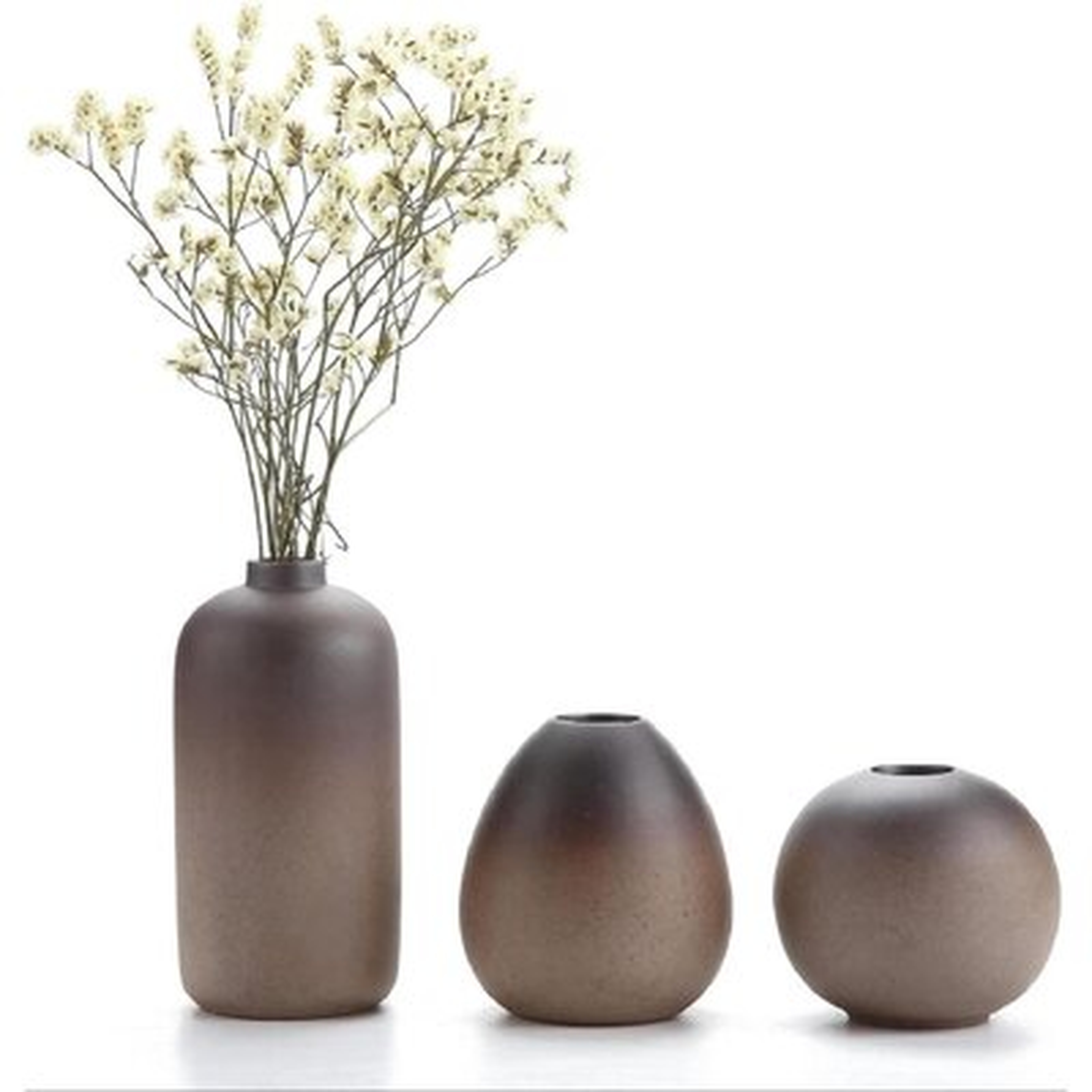 Small Ceramic Flower Vase Set Of 3, Modern Style Simple Design Metallic Gradually Varied Brown Color Elegant Home Office Living Room Table Desk Decoration For Wedding Home Visit - Wayfair