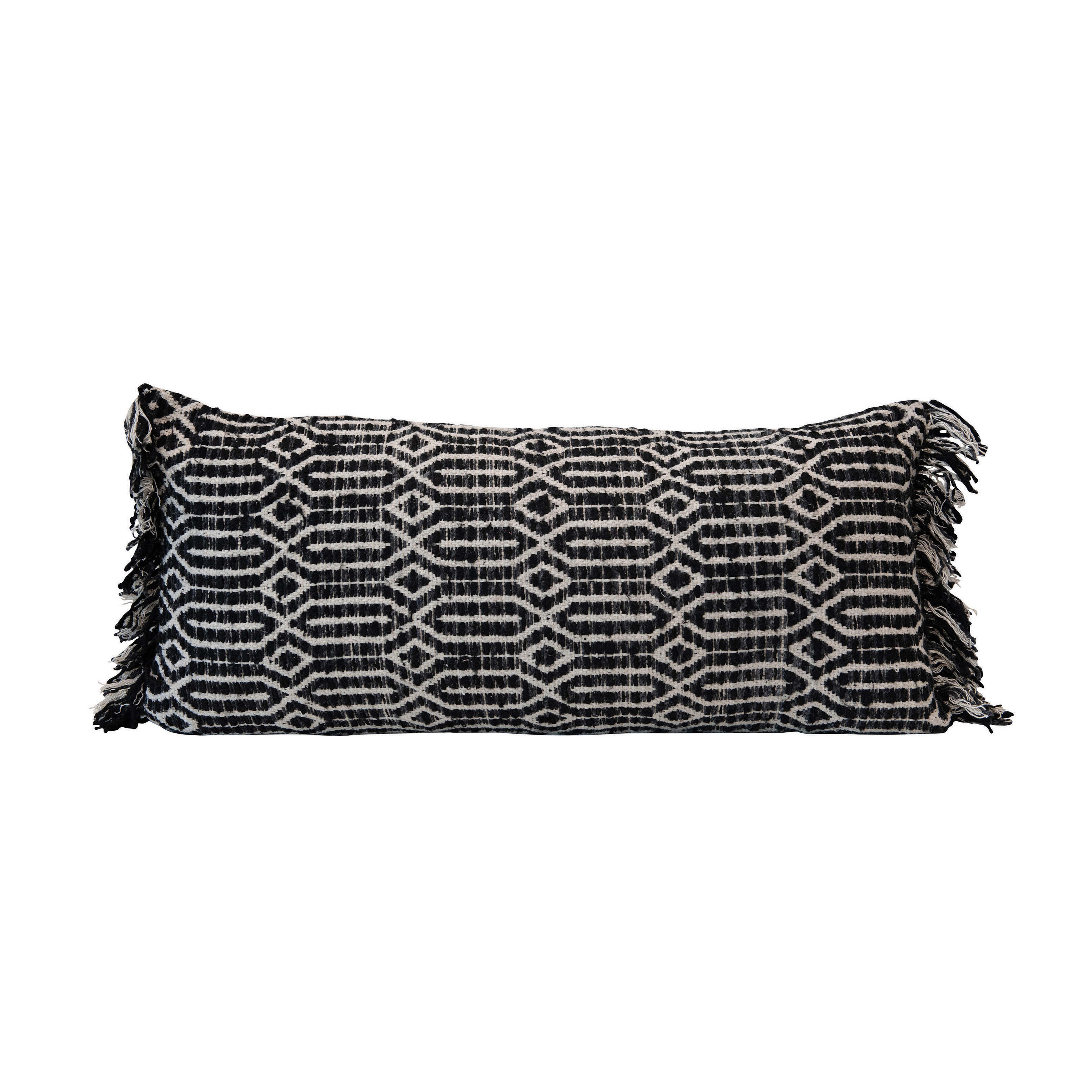 Woven Cotton Lumbar Pillow with Abstract Pattern, Black & White - Moss & Wilder