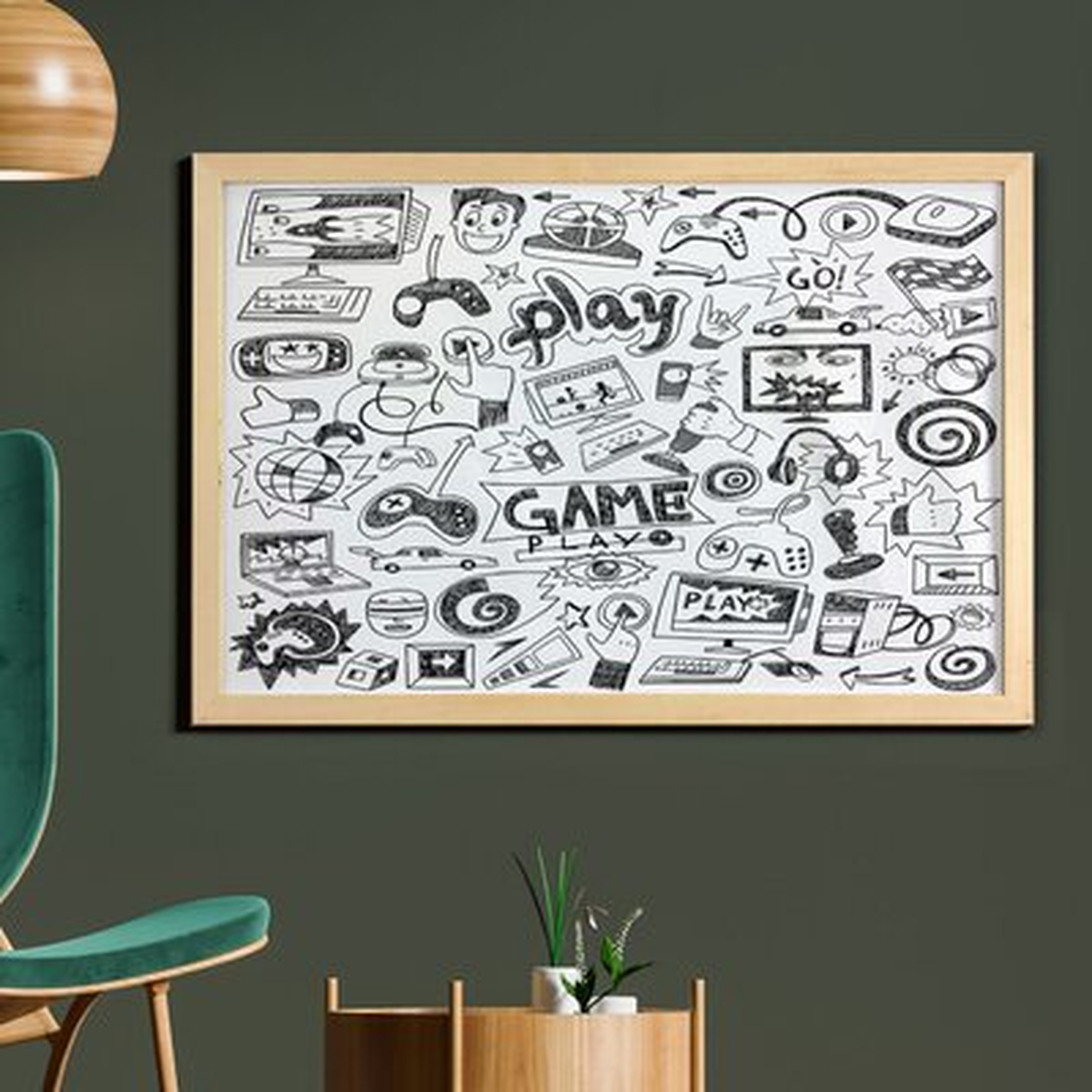 Ambesonne Video Games Wall Art With Frame, Monochrome Sketch Style Gaming Design Racing Monitor Device Gadget Teen 90'S, Printed Fabric Poster For Bathroom Living Room Dorms, 35" X 23", Black White - Wayfair