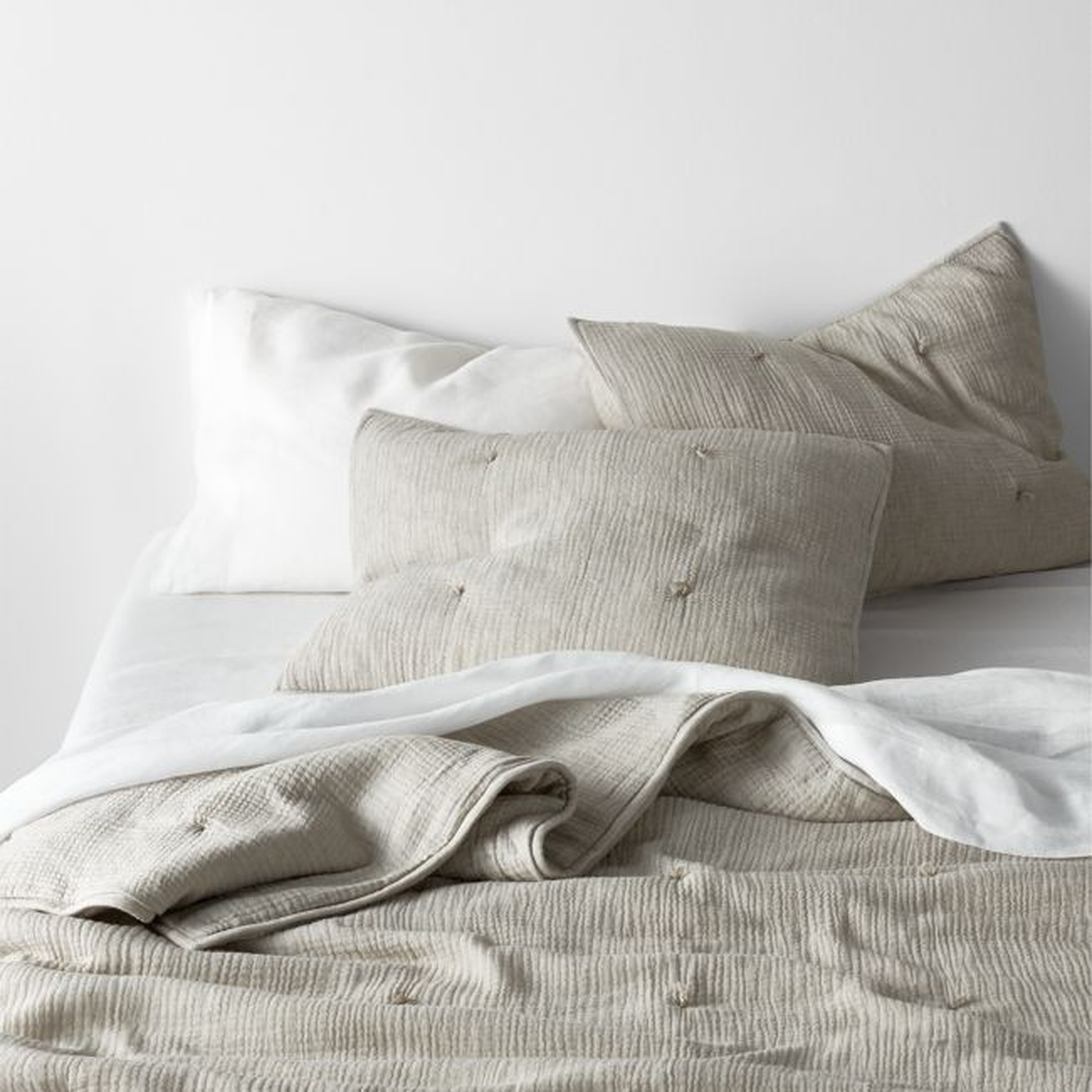 Aire Crinkle Cotton Linen Blend Pebble Grey King Comforter - Crate and Barrel