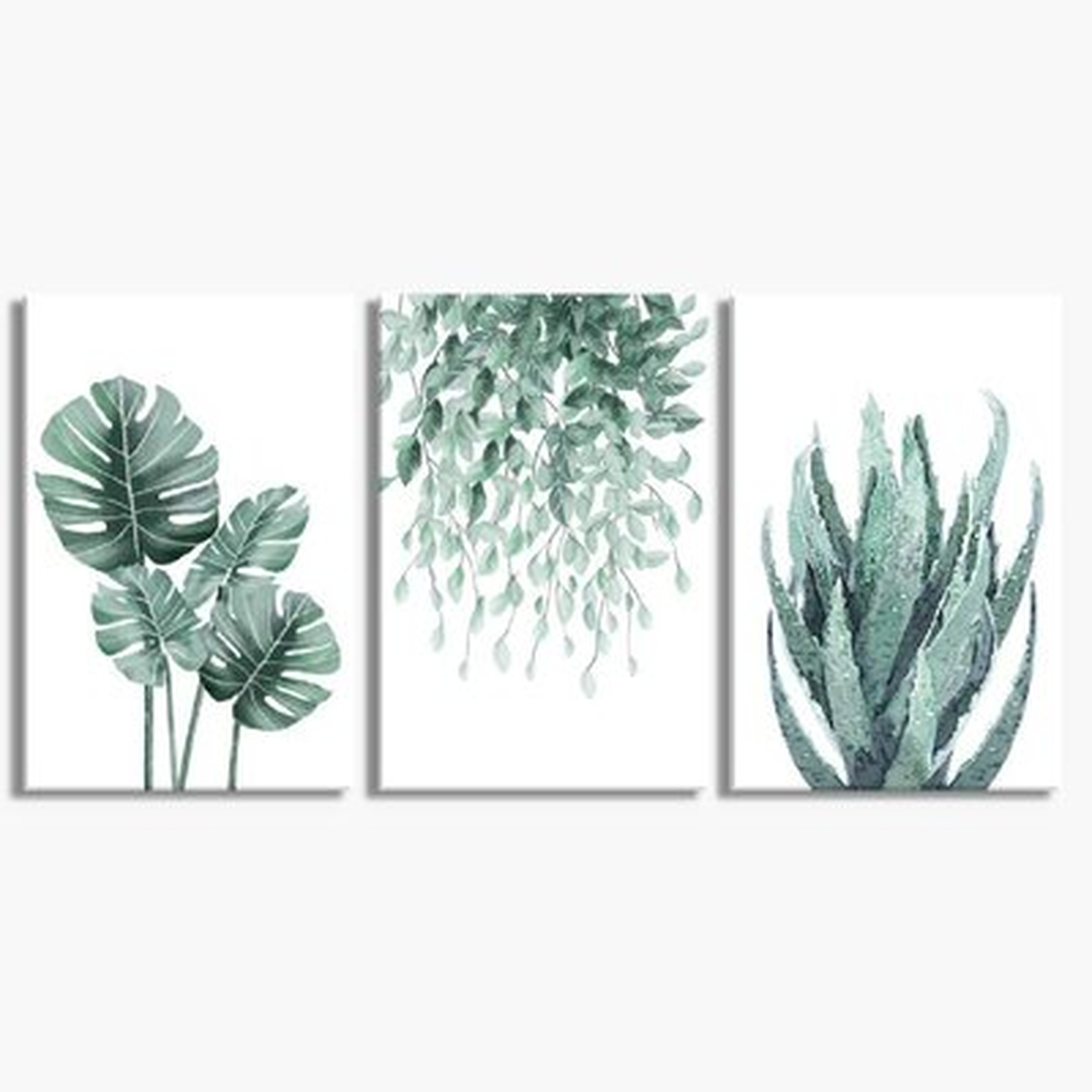 Green Canvas Wall Art For Living Room Bedroom, Monstera Shallow Green Leaf Tropical Succulent Plant Picture Canvas Prints,Modern Framed Minimalist Water Color Set Of 3 Piece 16" X 24" - Wayfair