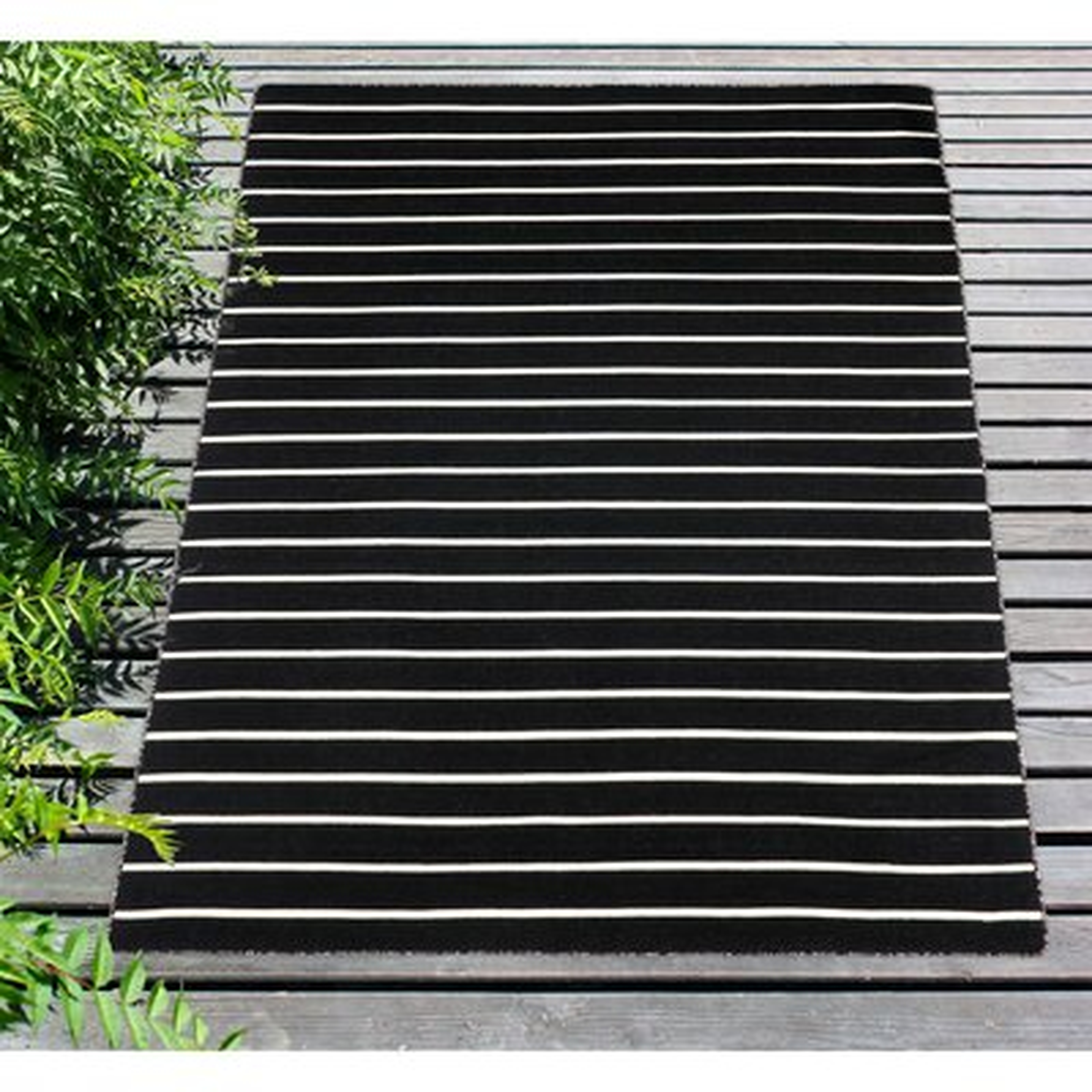 Currin Striped Handmade Black / Ivory Indoor / Outdoor Area Rug - Wayfair