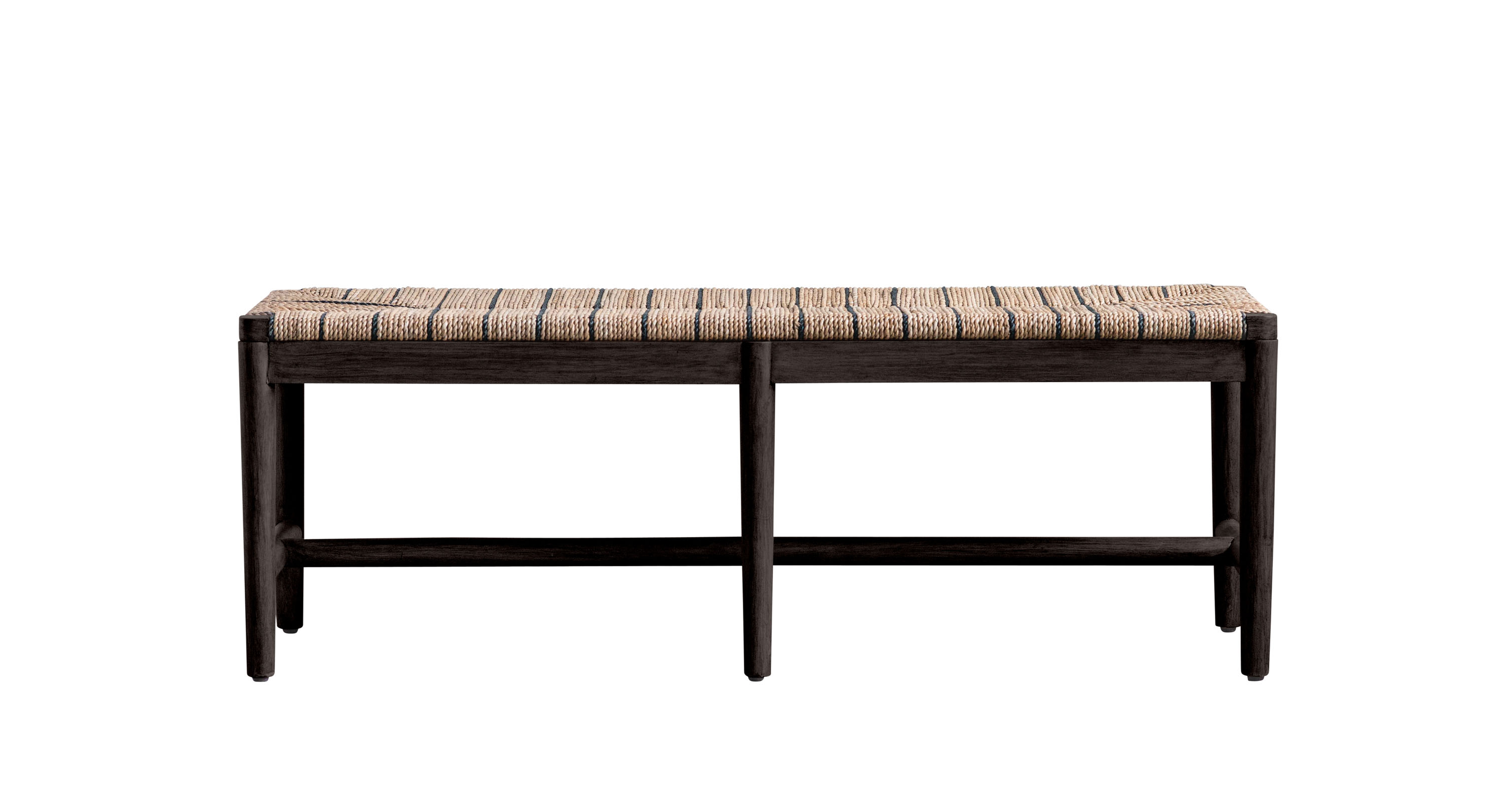 Mango Wood Bench with Brown & Black Woven Rope Seat - Nomad Home
