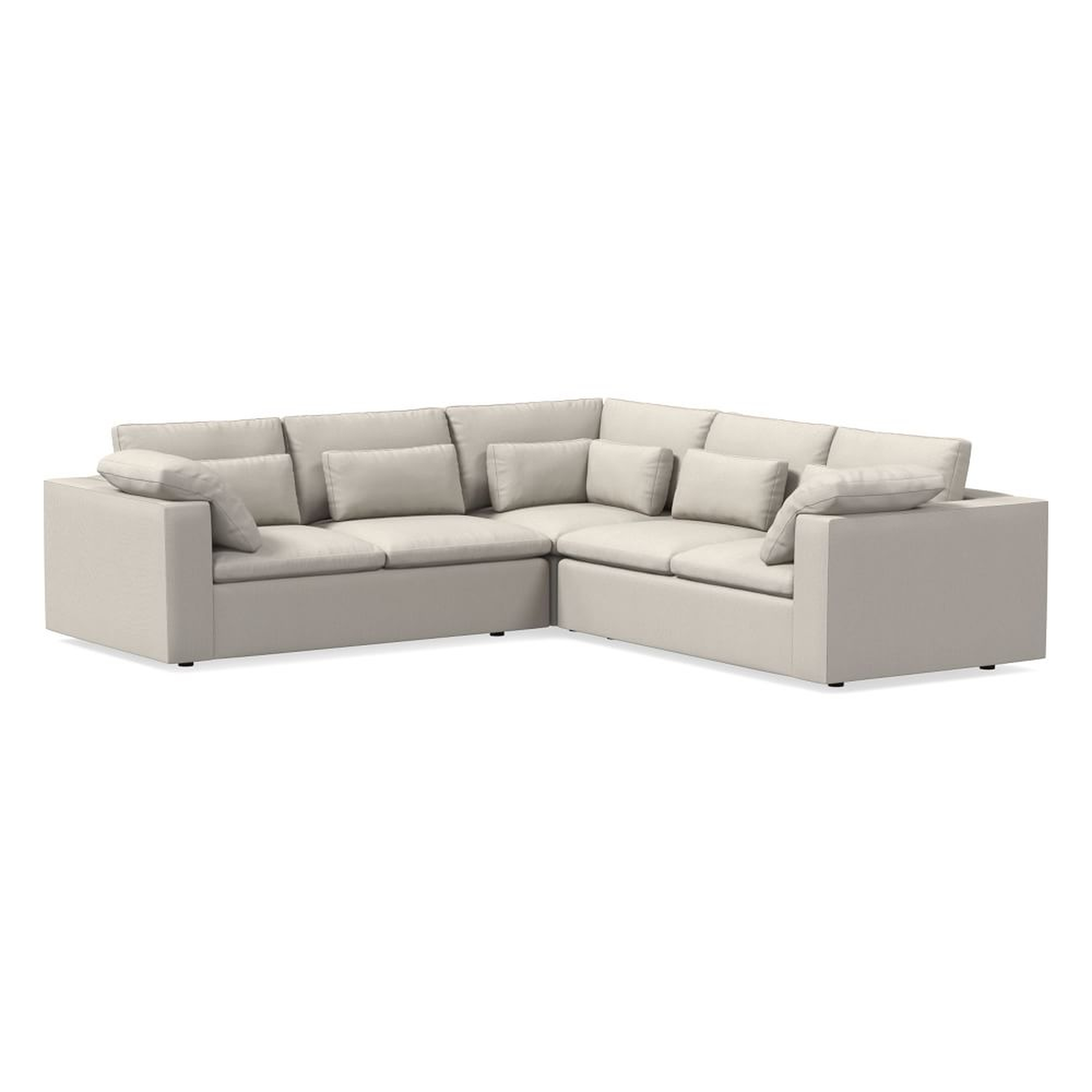 Harmony Modular 121" Multi Seat 3-Piece L-Shaped Sectional, Standard Depth, Performance Yarn Dyed Linen Weave, Alabaster - West Elm