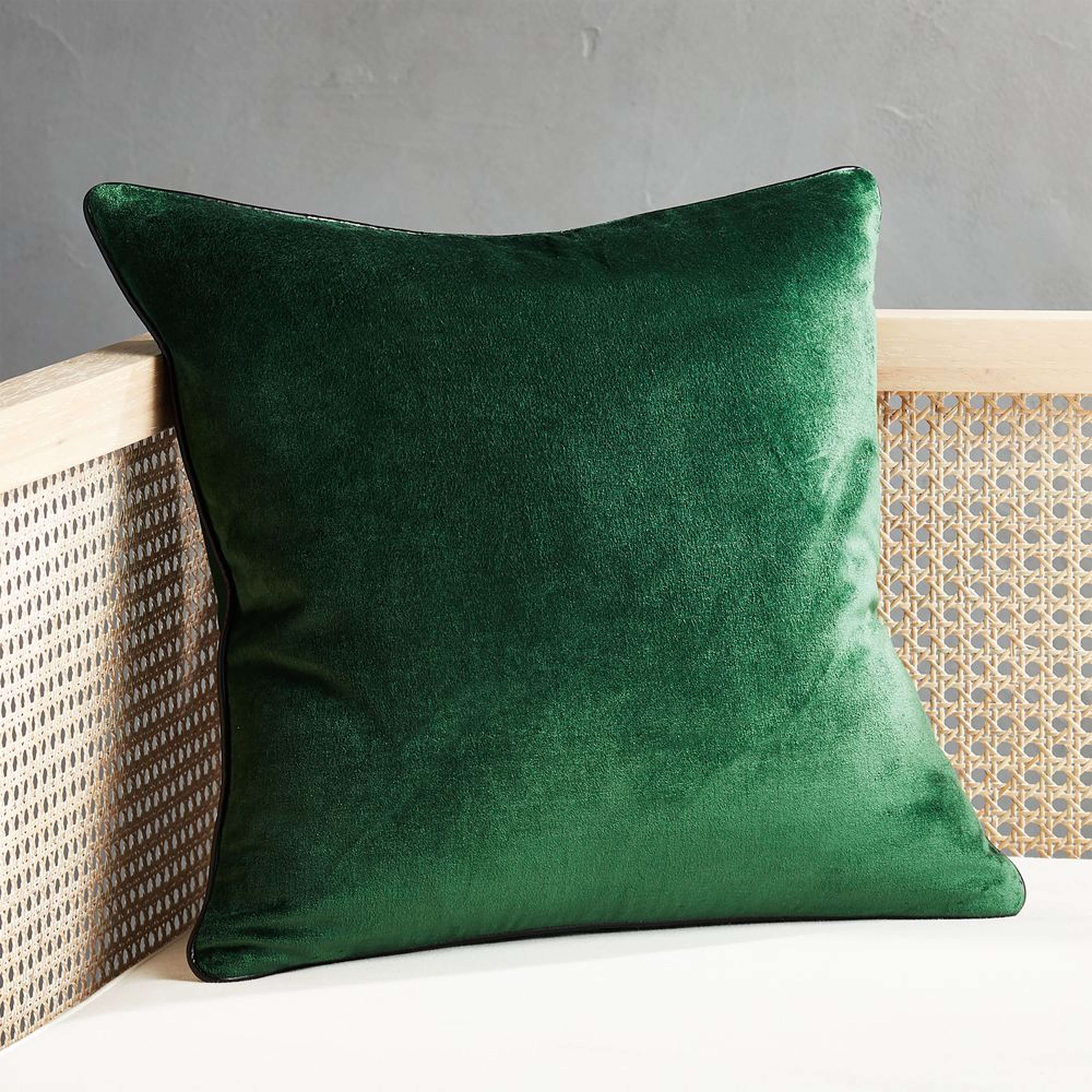 18" Emerald Crushed Velvet Pillow with Feather-Down Insert - CB2