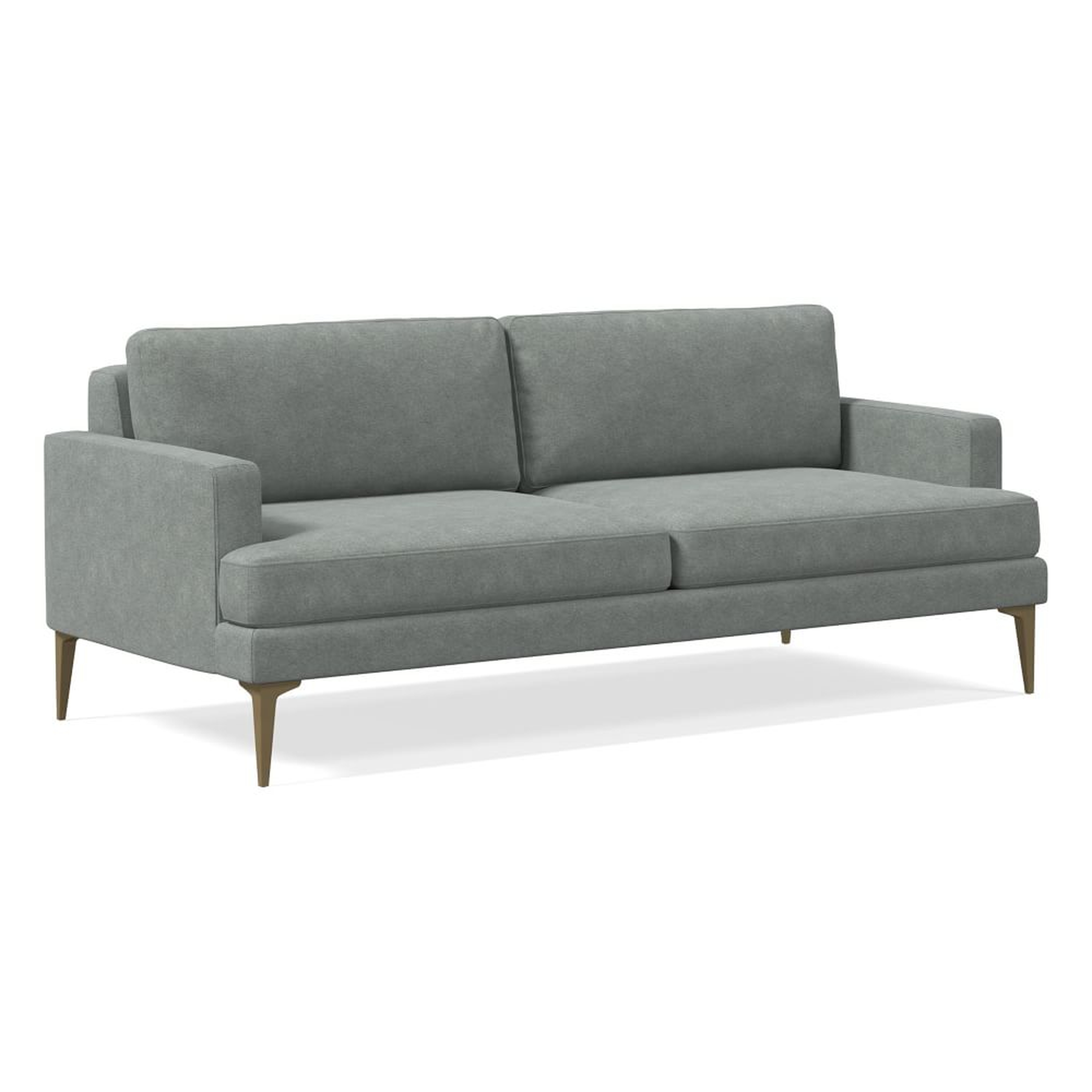 Andes Petite 76.5" Sofa, Poly, Distressed Velvet, Mineral Gray, Blackened Brass - West Elm