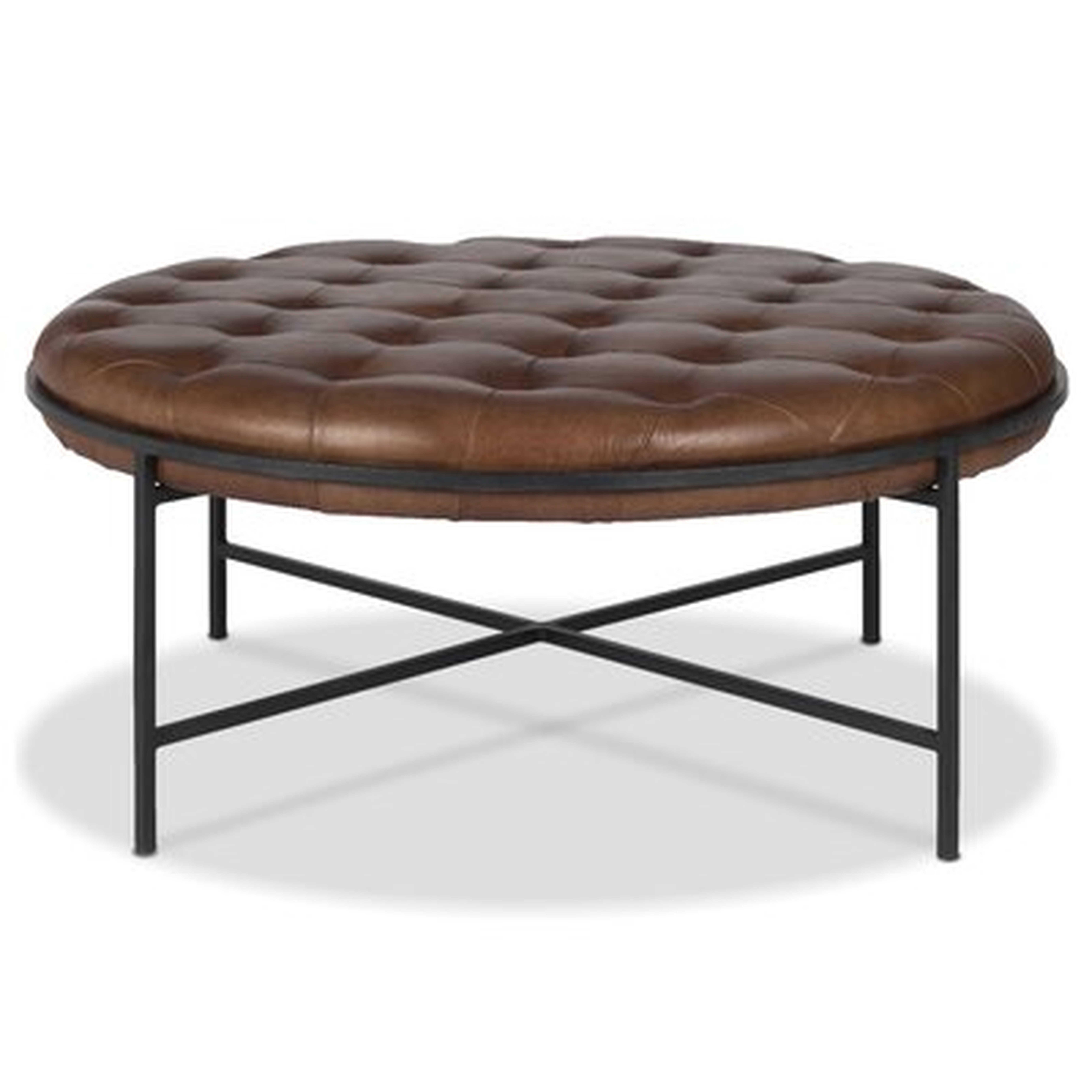 Evelyn 40" Wide Genuine Leather Tufted Round Cocktail Ottoman - Wayfair