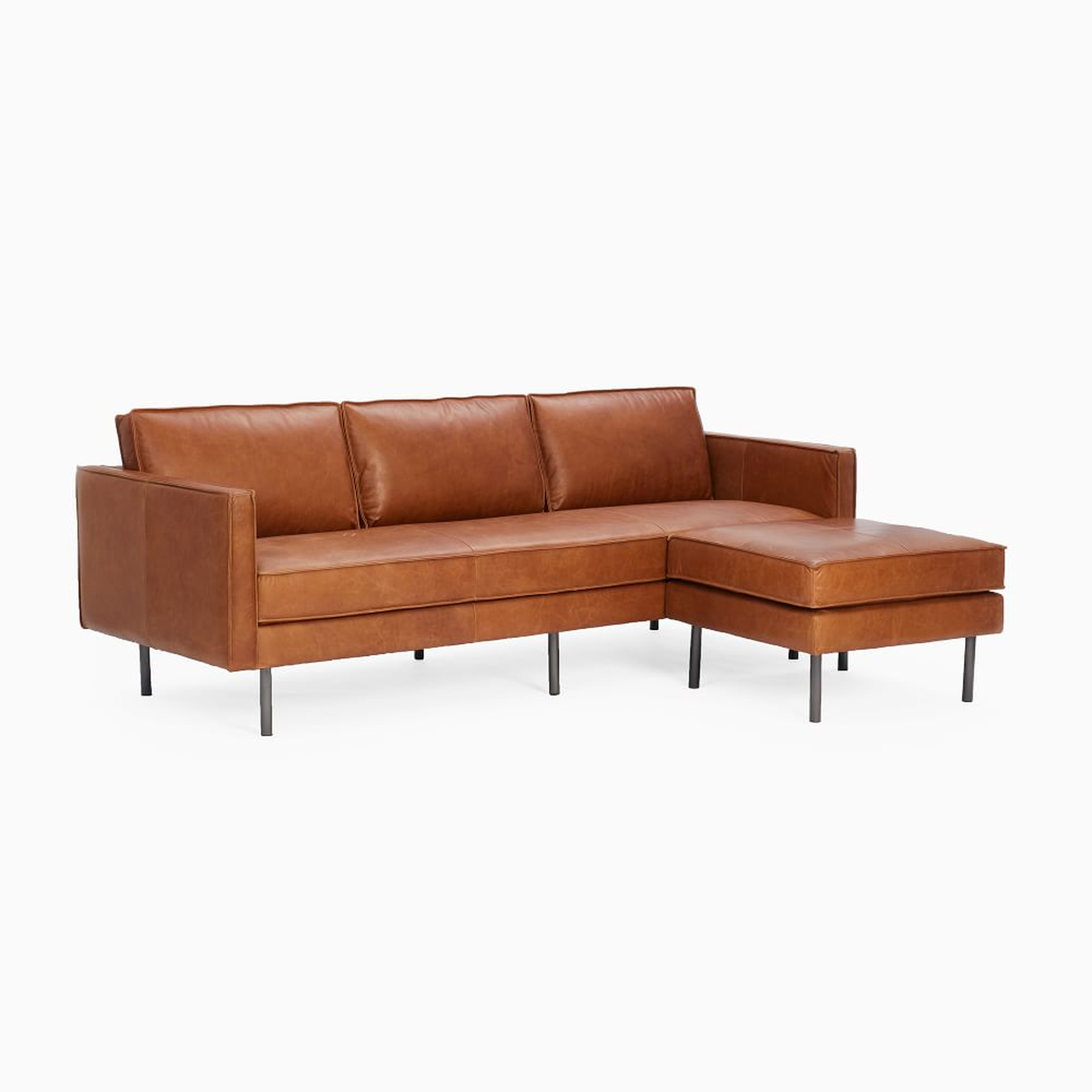 Axel 89" Reversible Sectional, Saddle Leather, Nut, Metal - West Elm