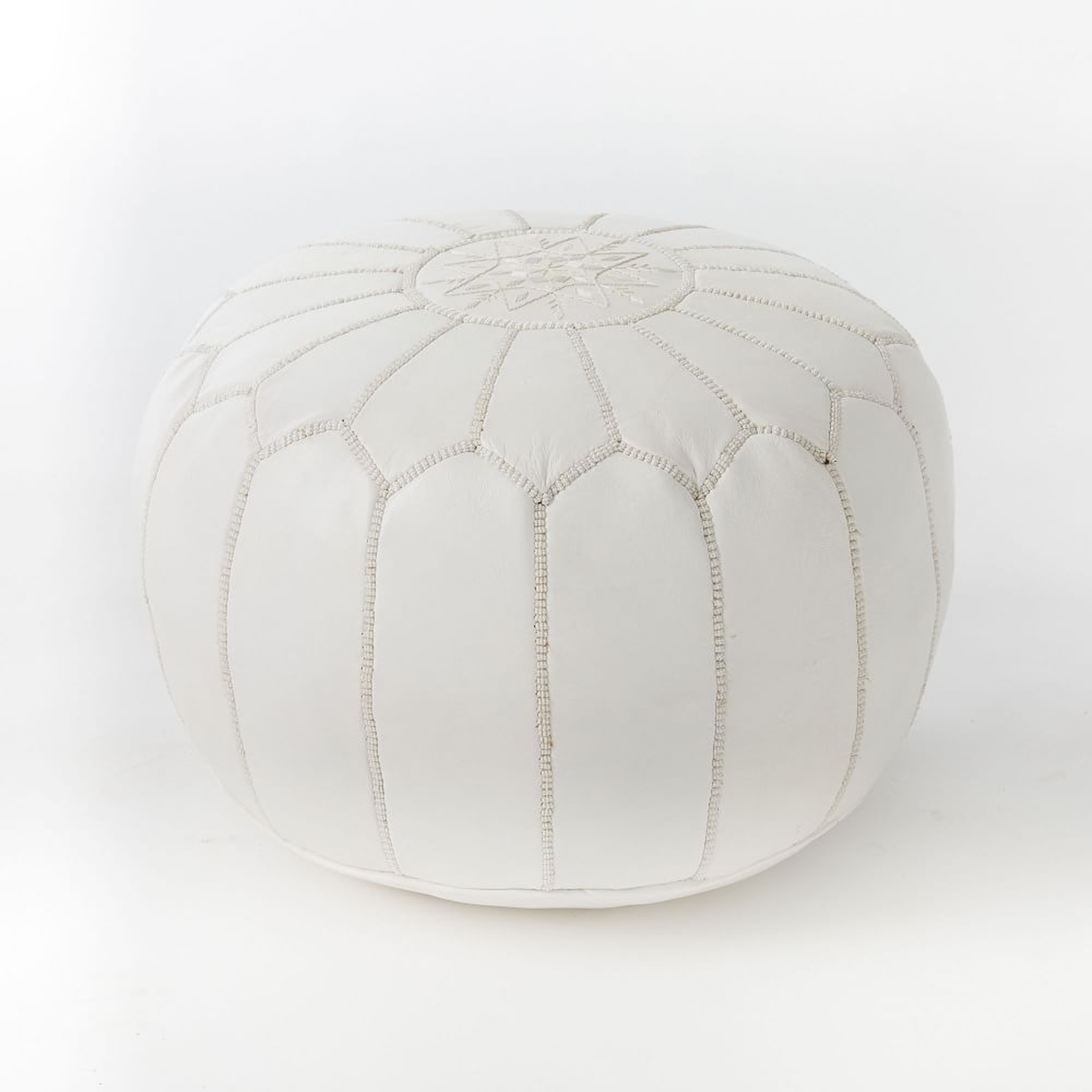 Leather Moroccan Pouf, White - West Elm