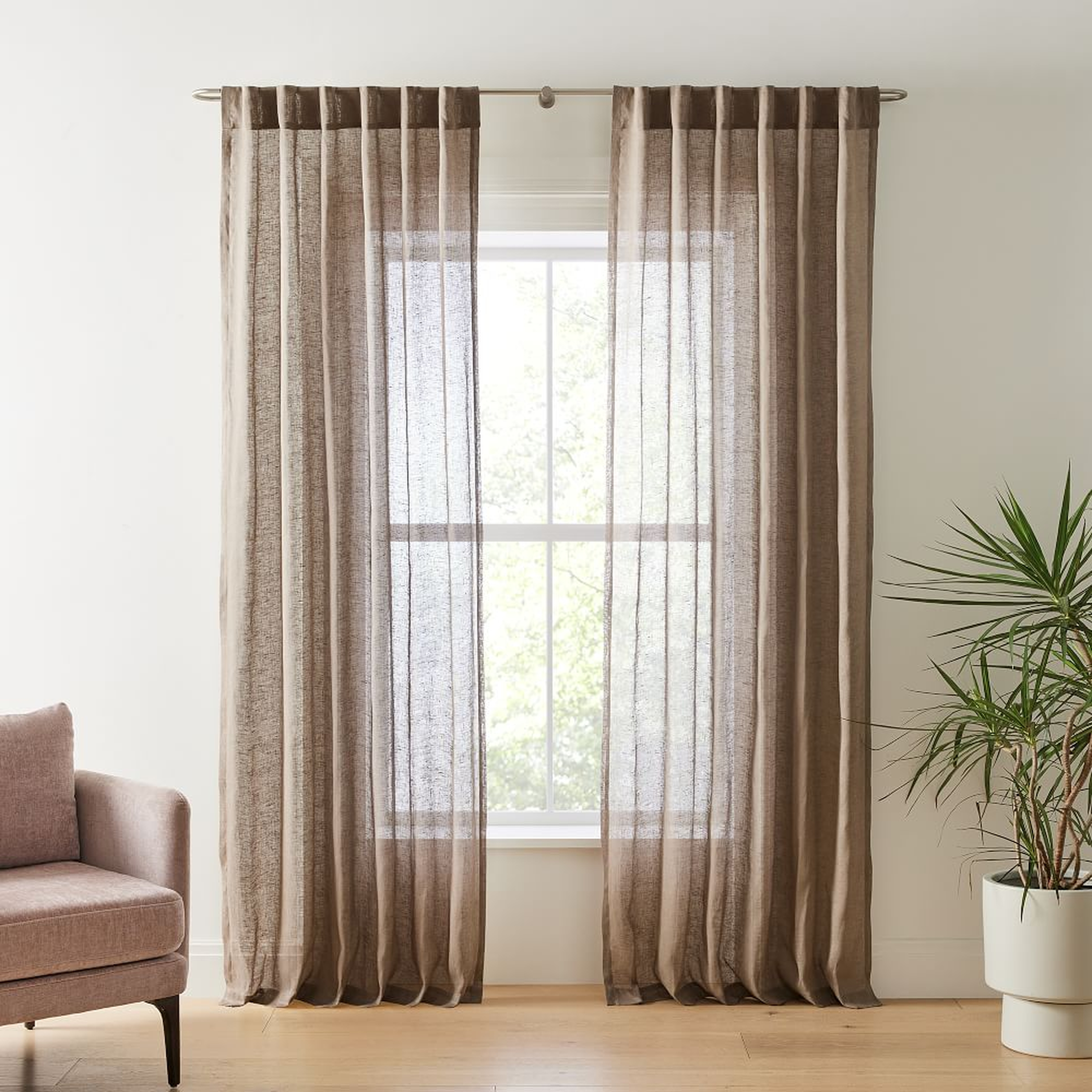 Sheer European Linen Curtain, 48"x108", Mocha - West Elm