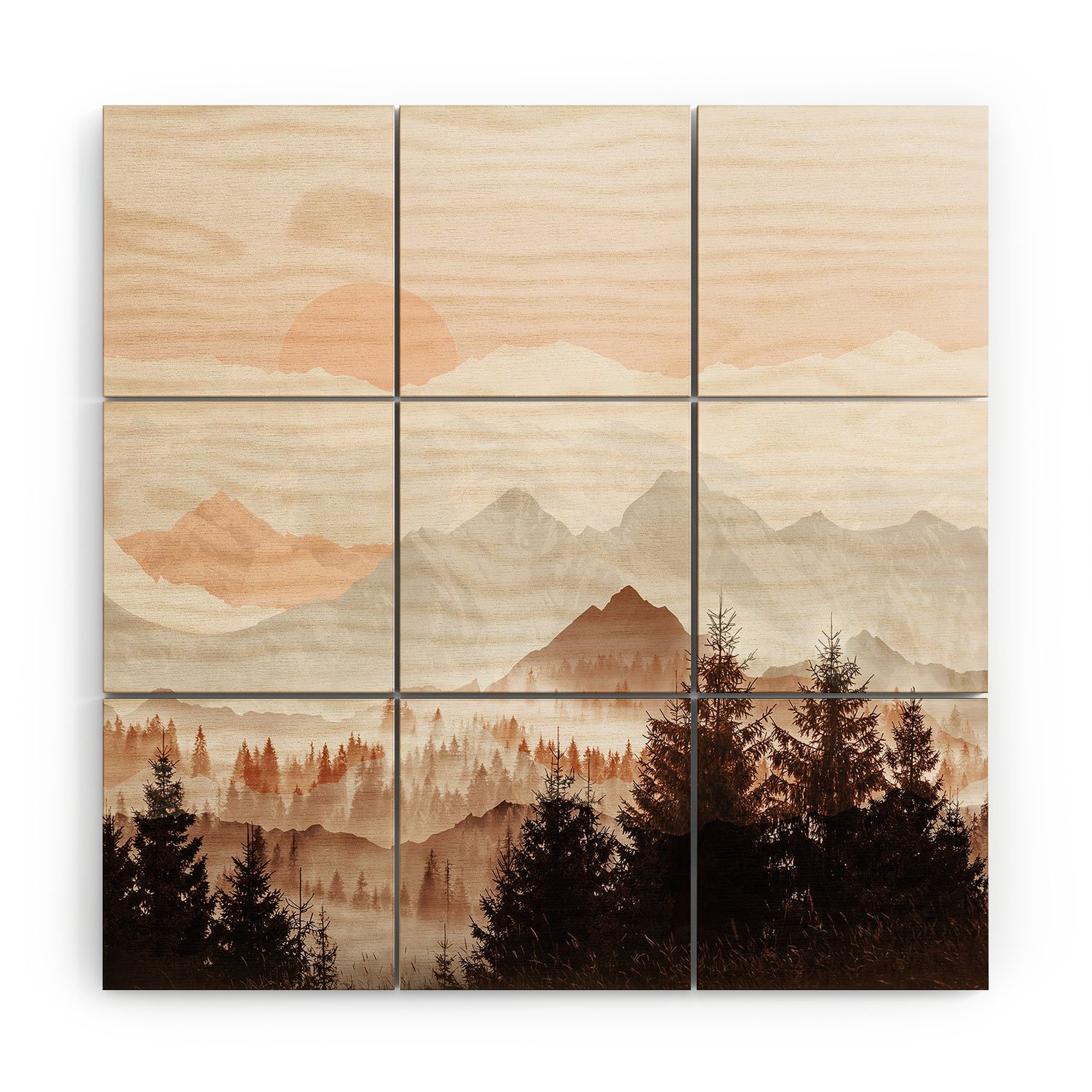 Iveta Abolina Cinnamon Peak Wood Wall Mural - 3' X 3' (Nine 12" Wood Squares) - Wander Print Co.