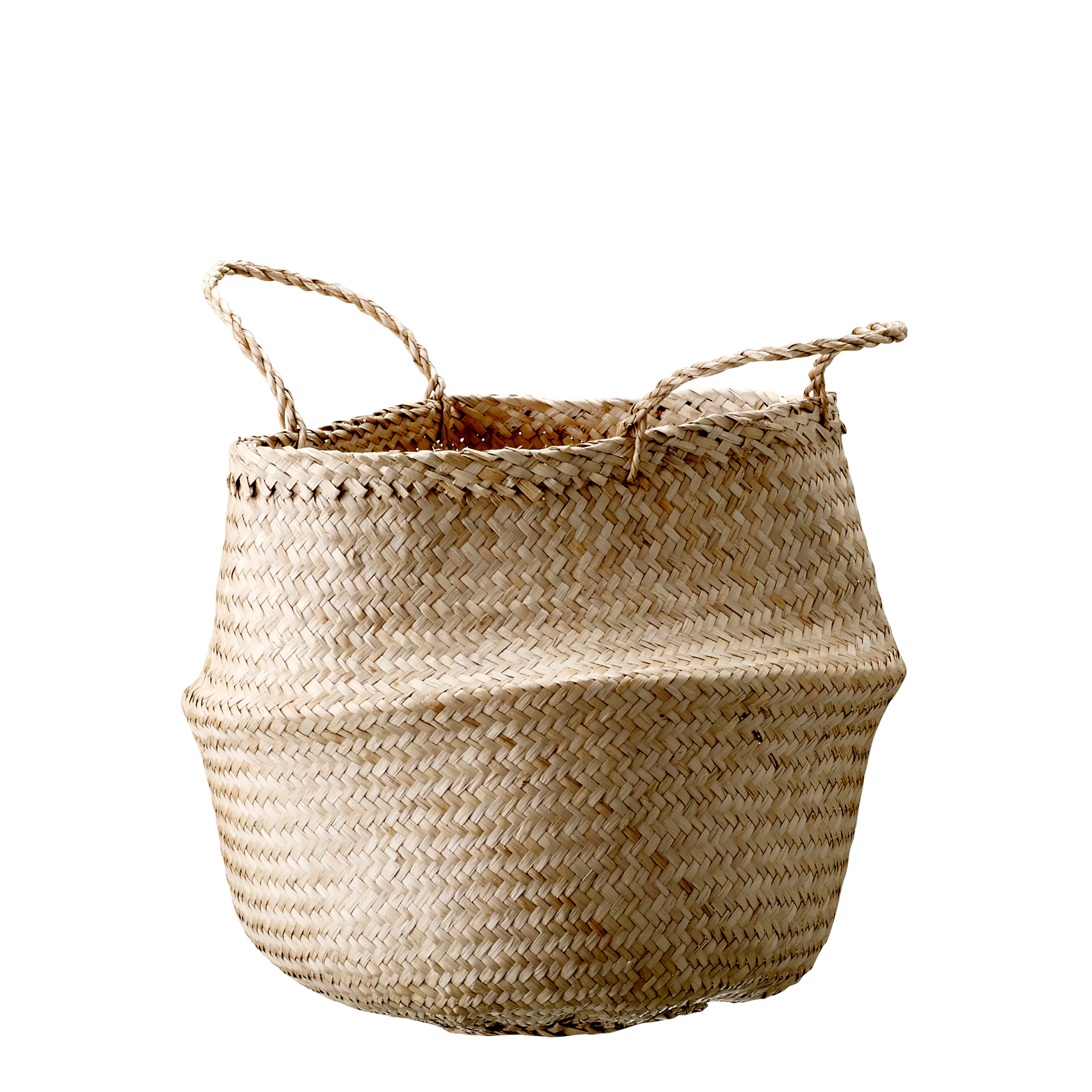 Medium Beige Collapsible Seagrass Basket with Handles - Moss & Wilder