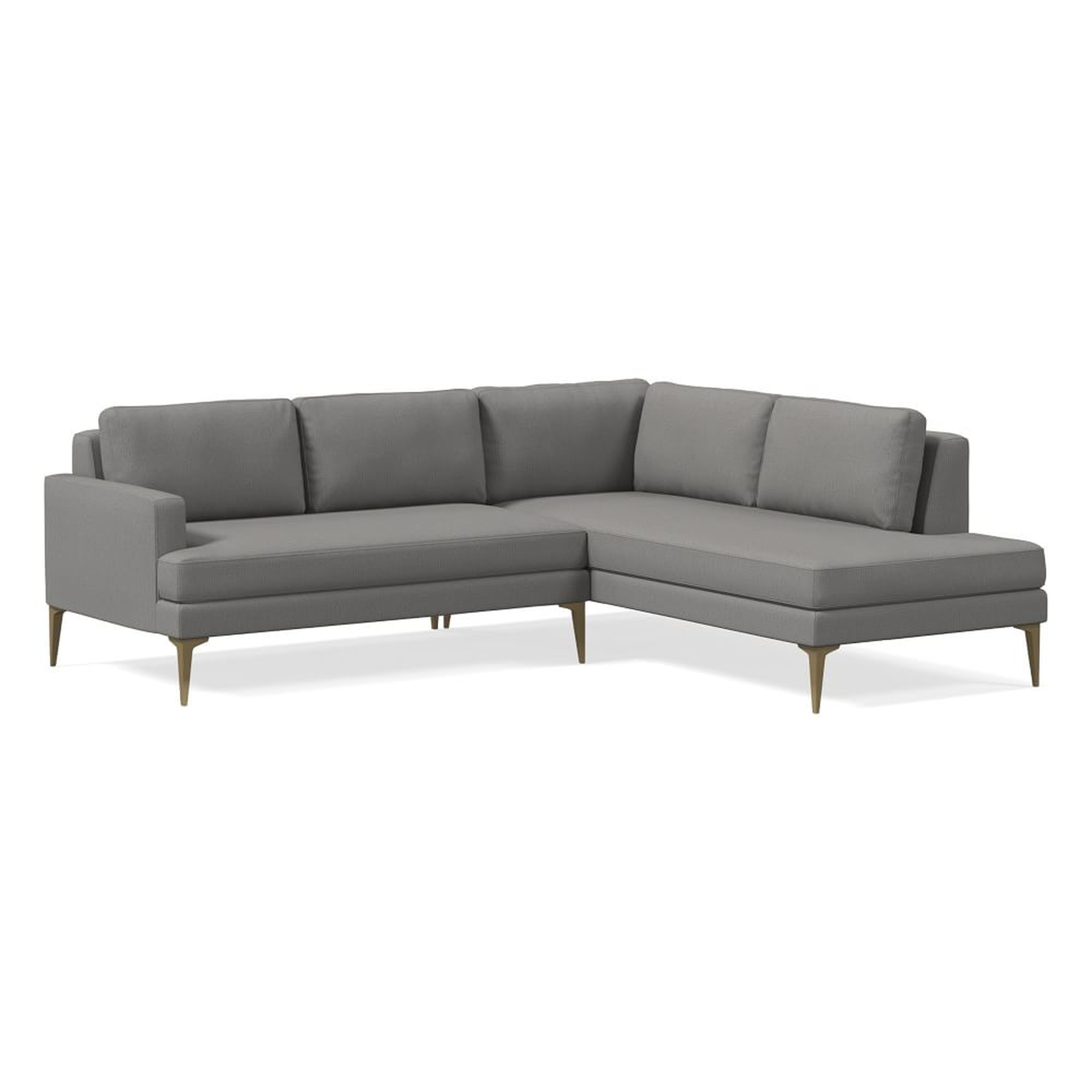 Andes 90" Right Multi Seat 2-Piece Bumper Chaise Sectional, Petite Depth, Performance Washed Canvas, Storm Gray, BB - West Elm