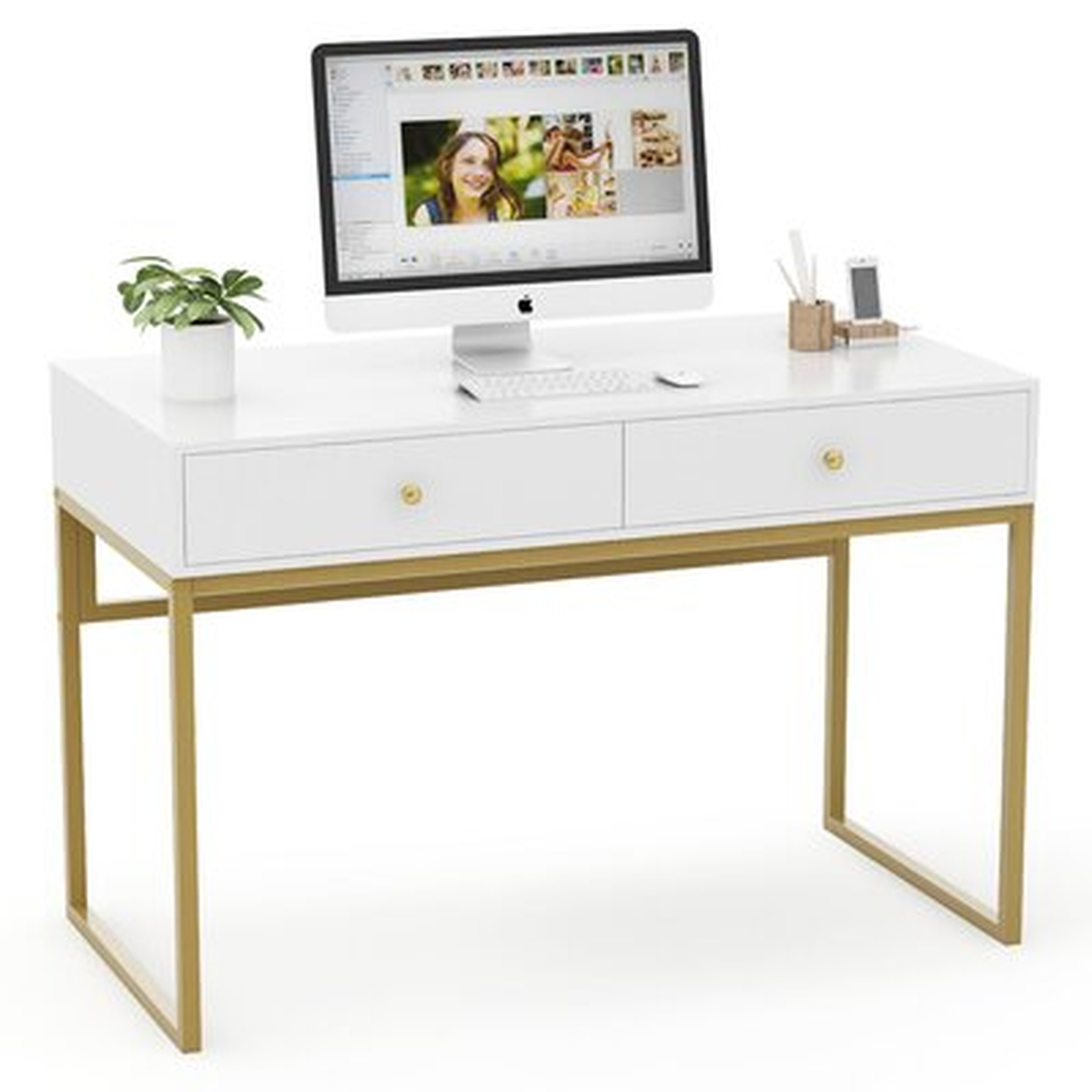 Reversible Desk, White/Gold - Wayfair