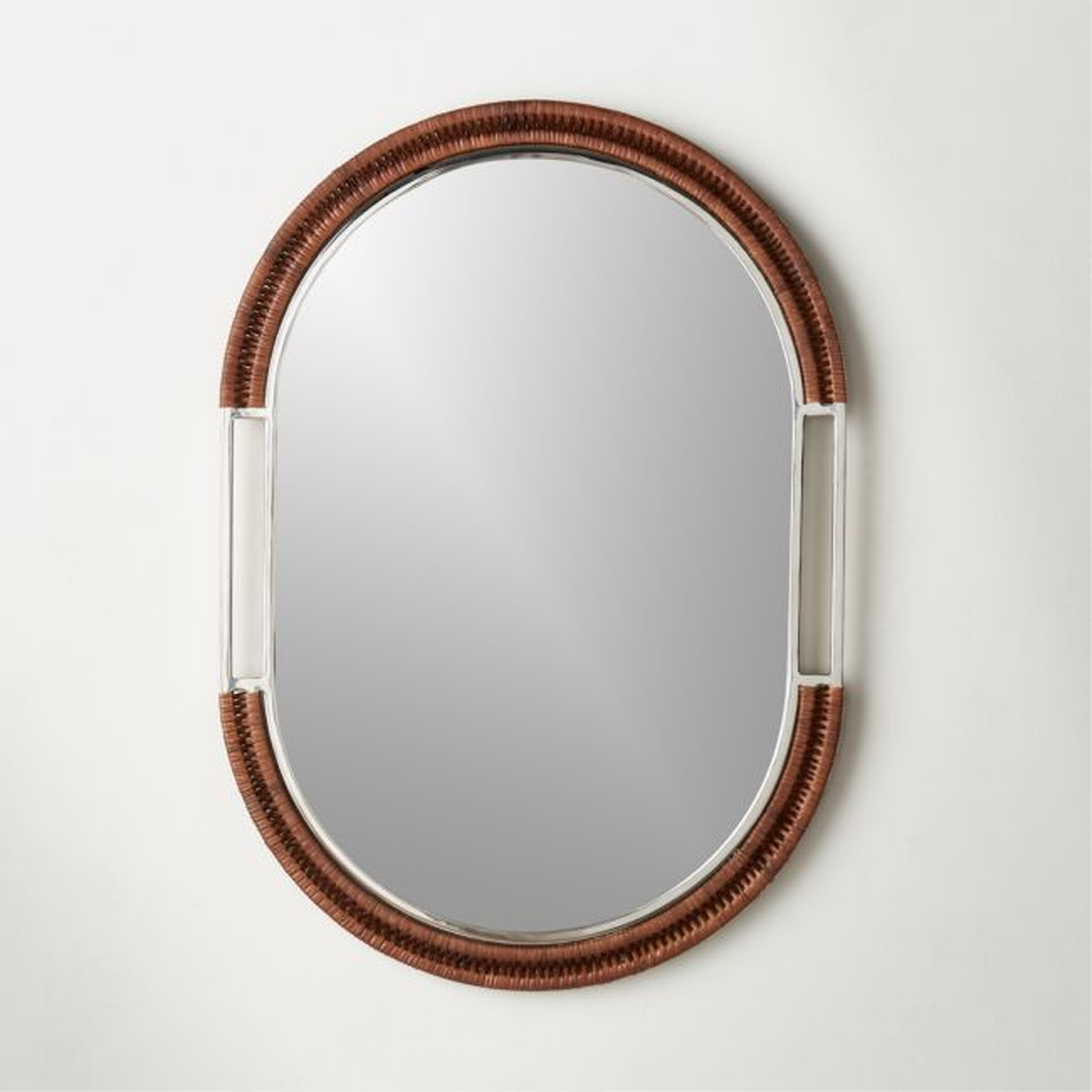 Gripped Rattan Oval Wall Mirror 24"x34" - CB2