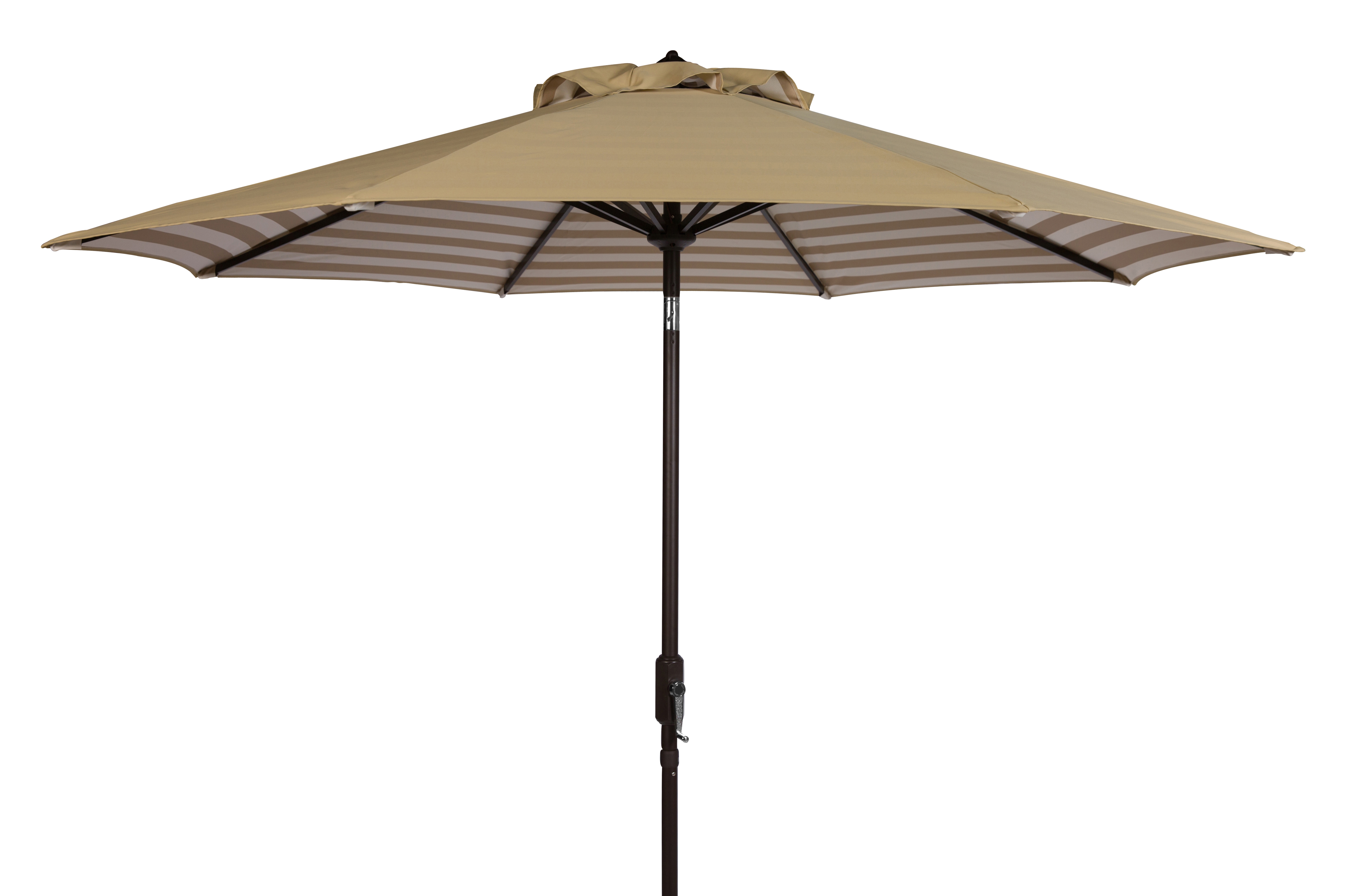 Athens Inside Out Striped 9Ft Crank Outdoor Auto Tilt Umbrella - Beige/White - Safavieh - Safavieh