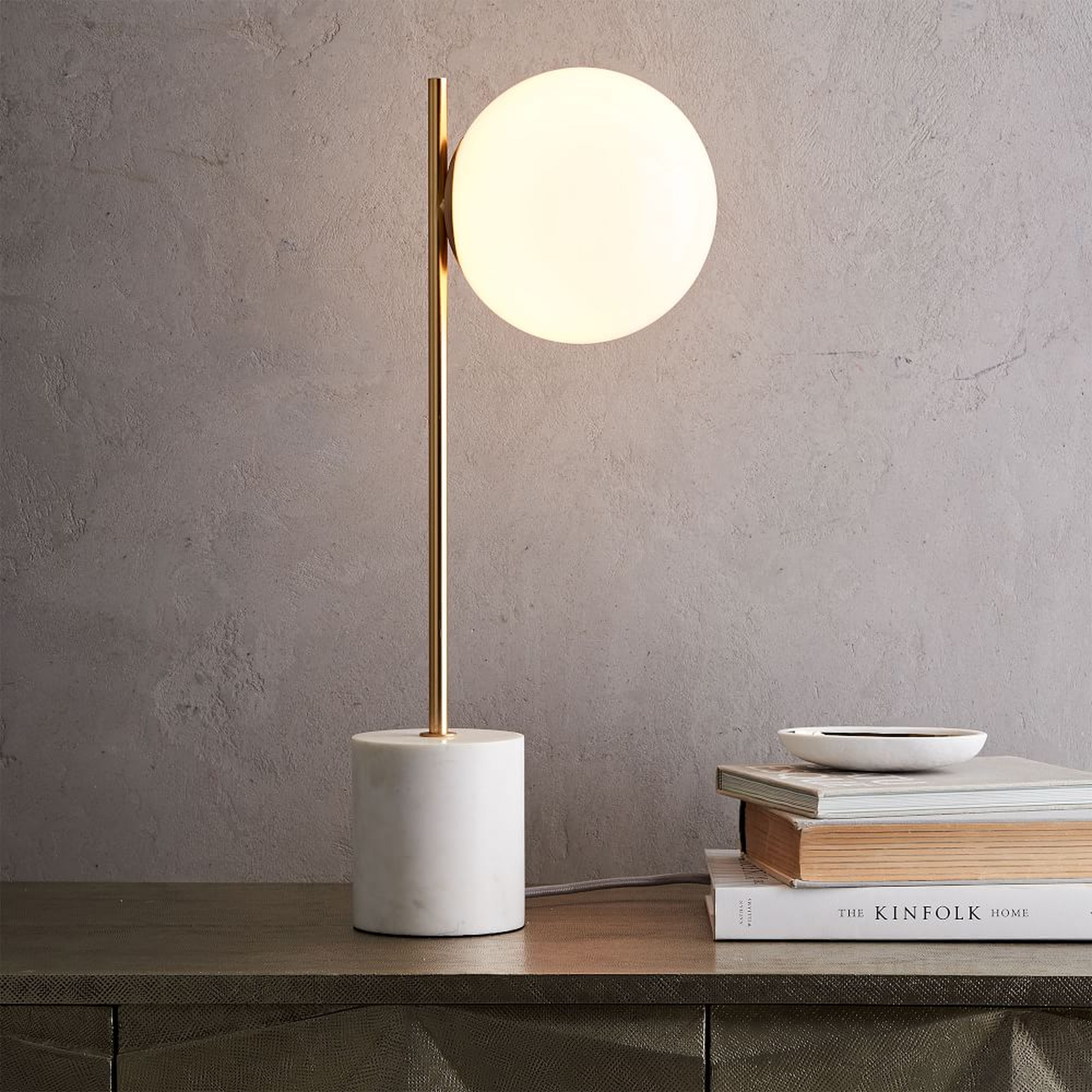 Sphere and Stem Table Lamp Antique Brass Milk Glass (22") - West Elm