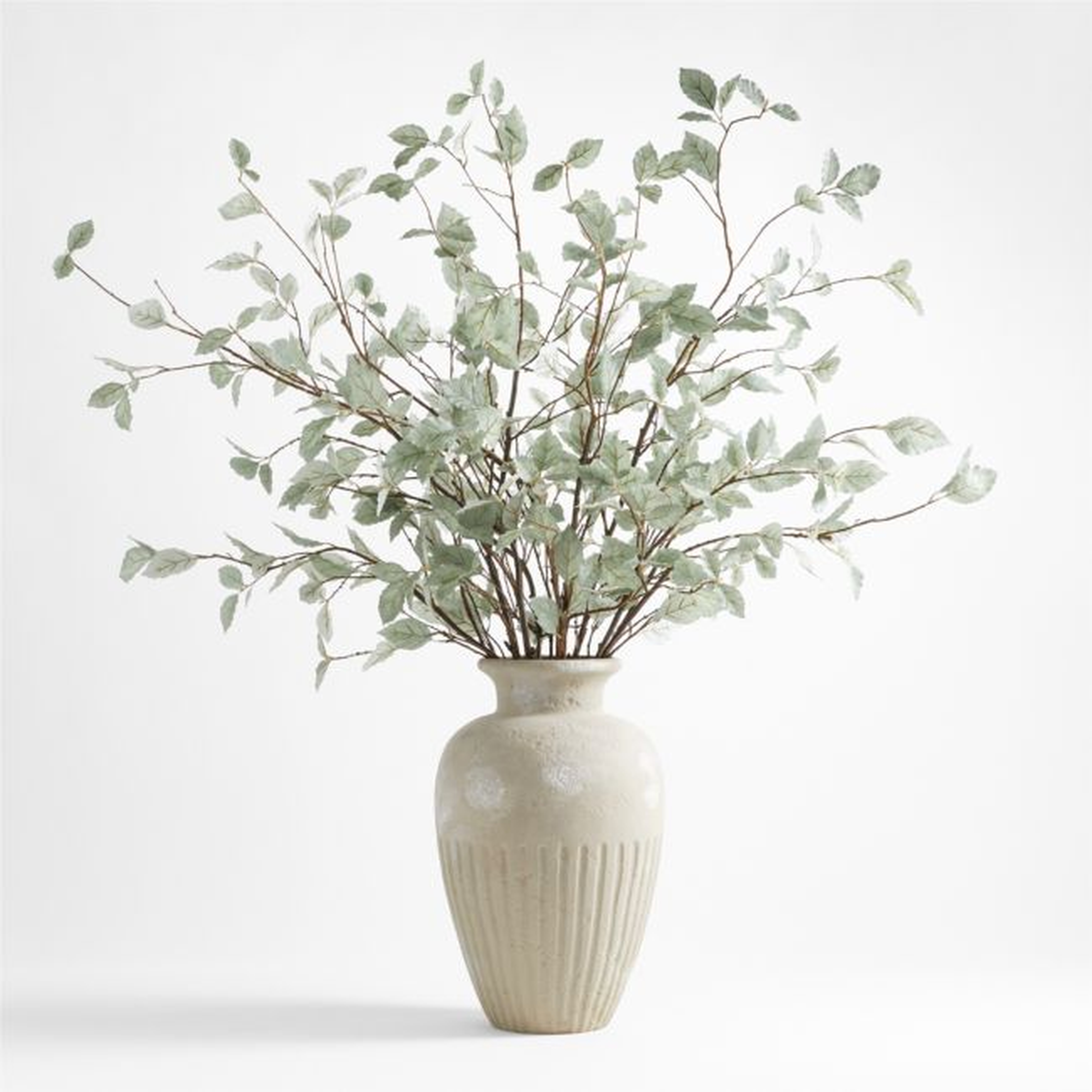 Brooklyn Cannelee Vase and Sage Green Leaf Branch Arrangement - Crate and Barrel