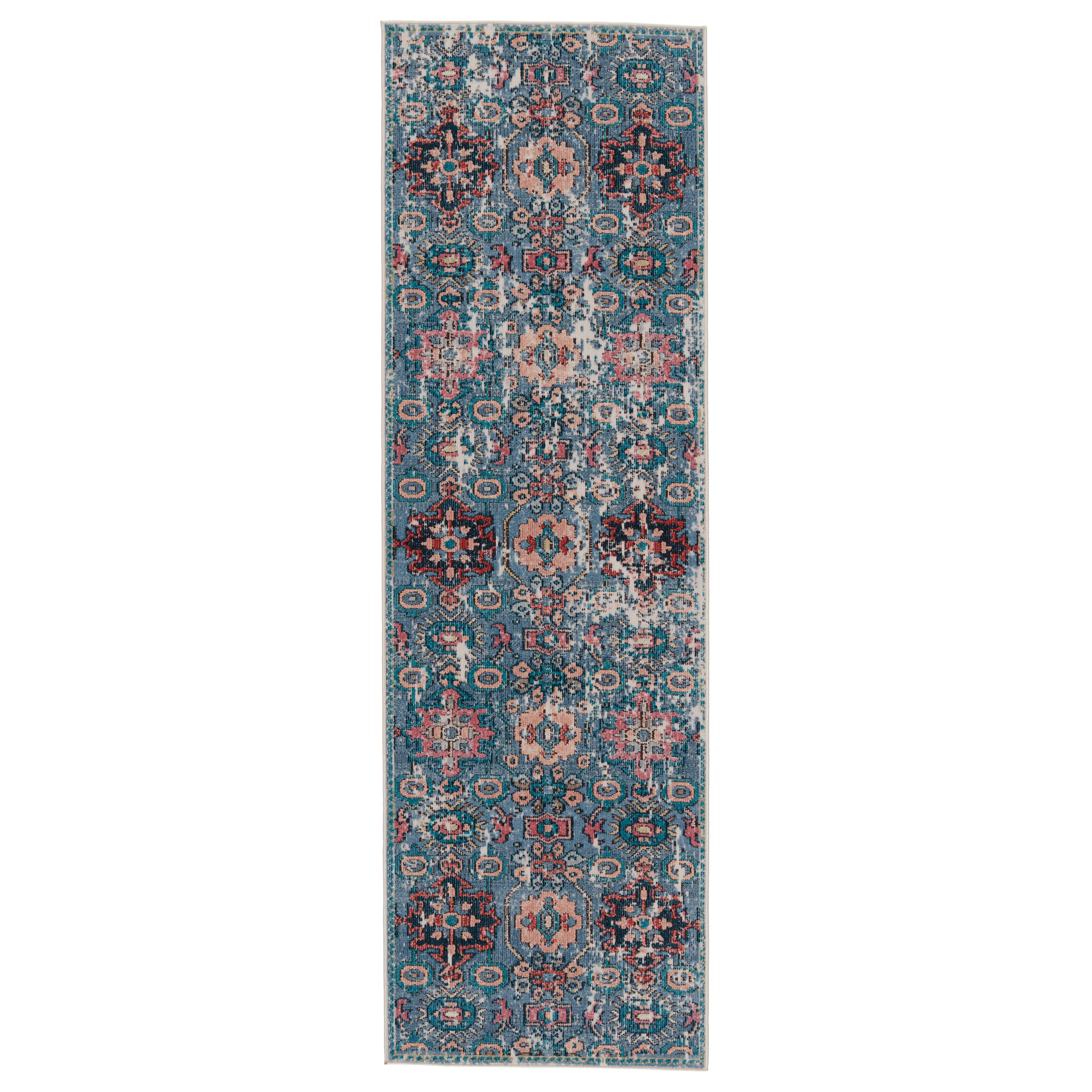Vibe by Farella Indoor/ Outdoor Oriental Blue/ Pink Runner Rug (2'6"X8') - Collective Weavers