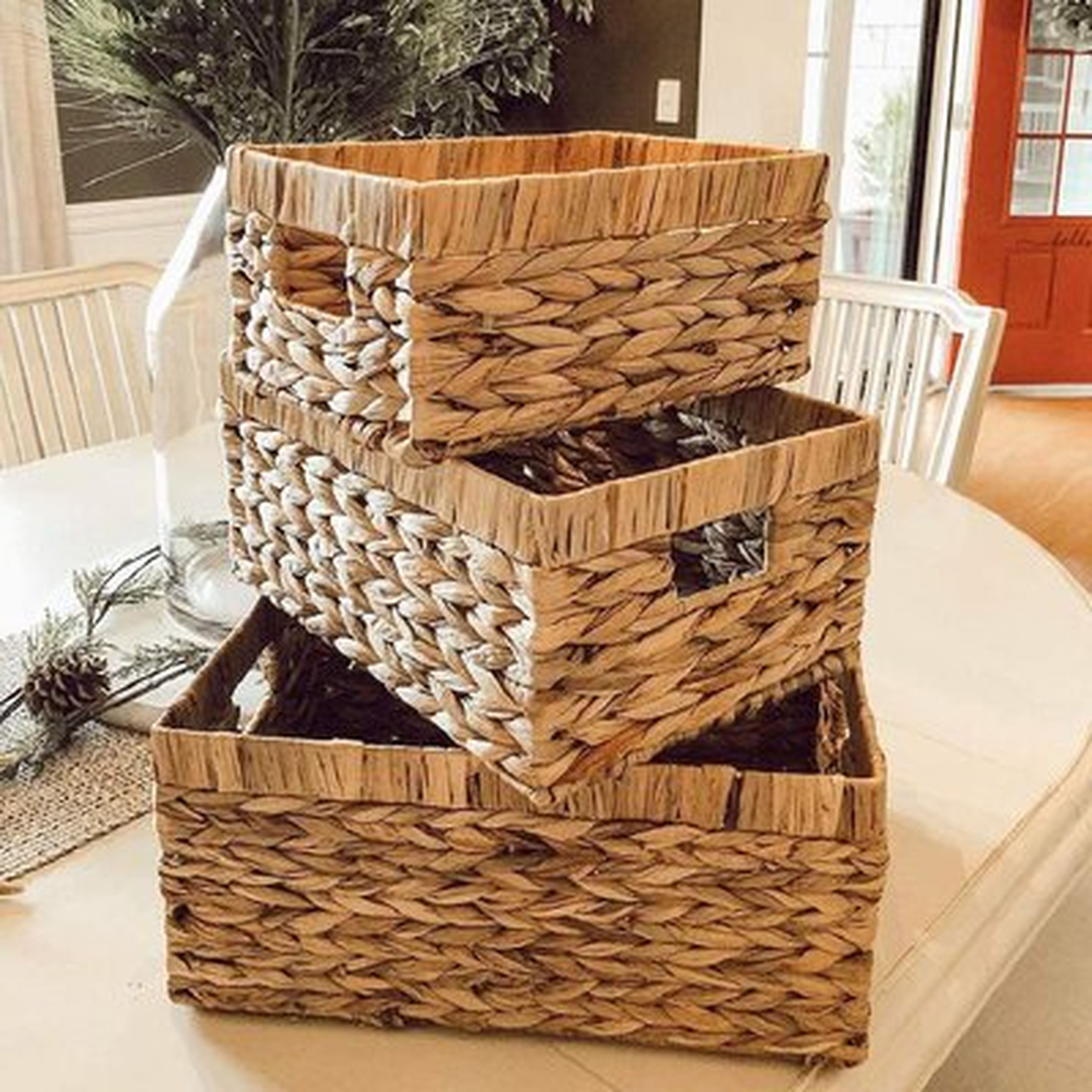 Set Of 3 Natural Water Hyacinth Nesting Storage Baskets Organizer Wicker Container Bins Boxes With Handle - (1 Large, 1 Medium, 1 Small) - Wayfair