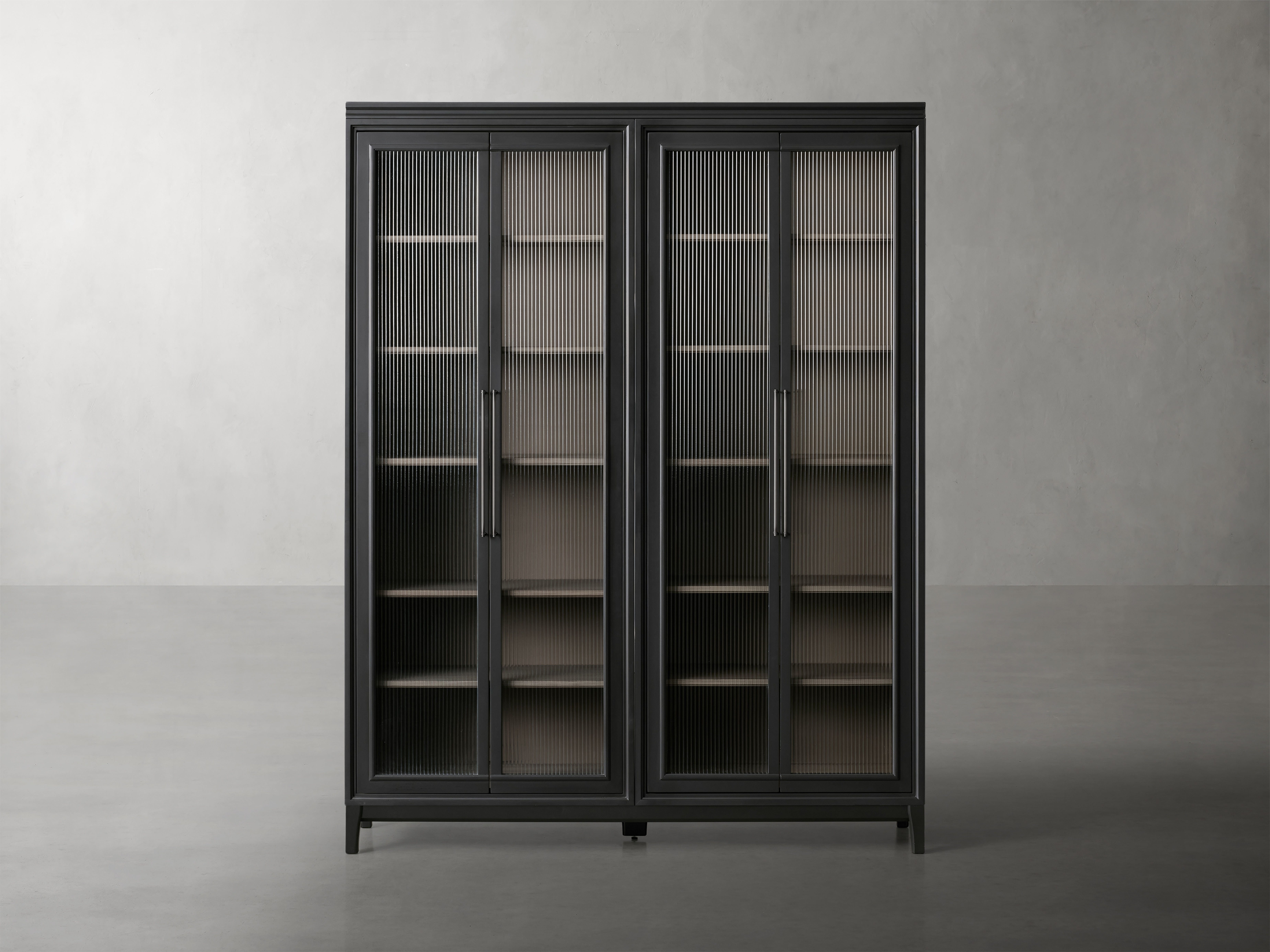 Rowan Modular Tall Reeded Glass Cabinet in Wood Double Black  Scoria  - Arhaus