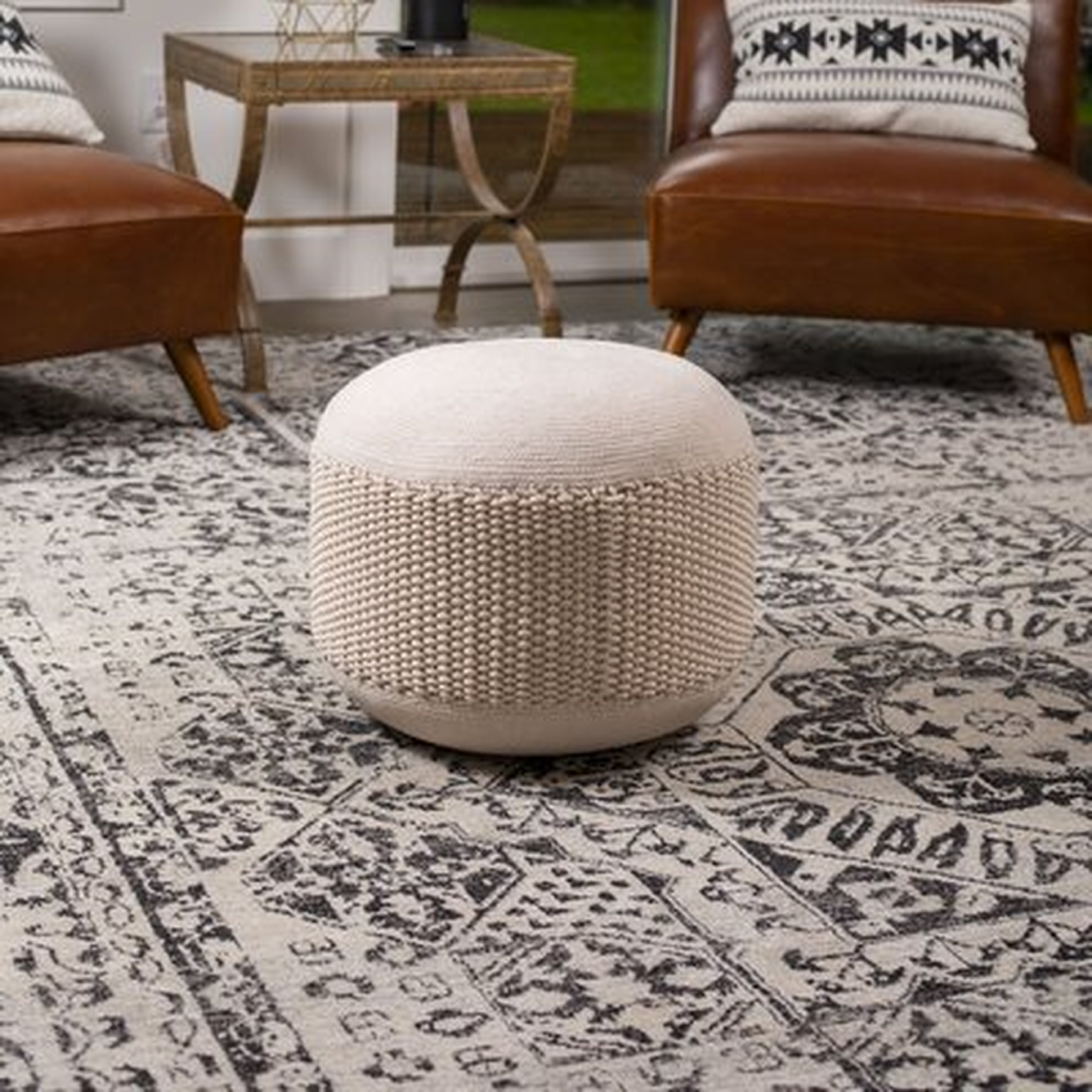 Dovecove Outdoor Pouf Ottoman - Natural - Woven Indoor Or Backyard Patio Use - Floor Footstool For Living Room- Knit Bean Bag - Oversized Padded Chair - Moroccan Foot Rest - Wayfair