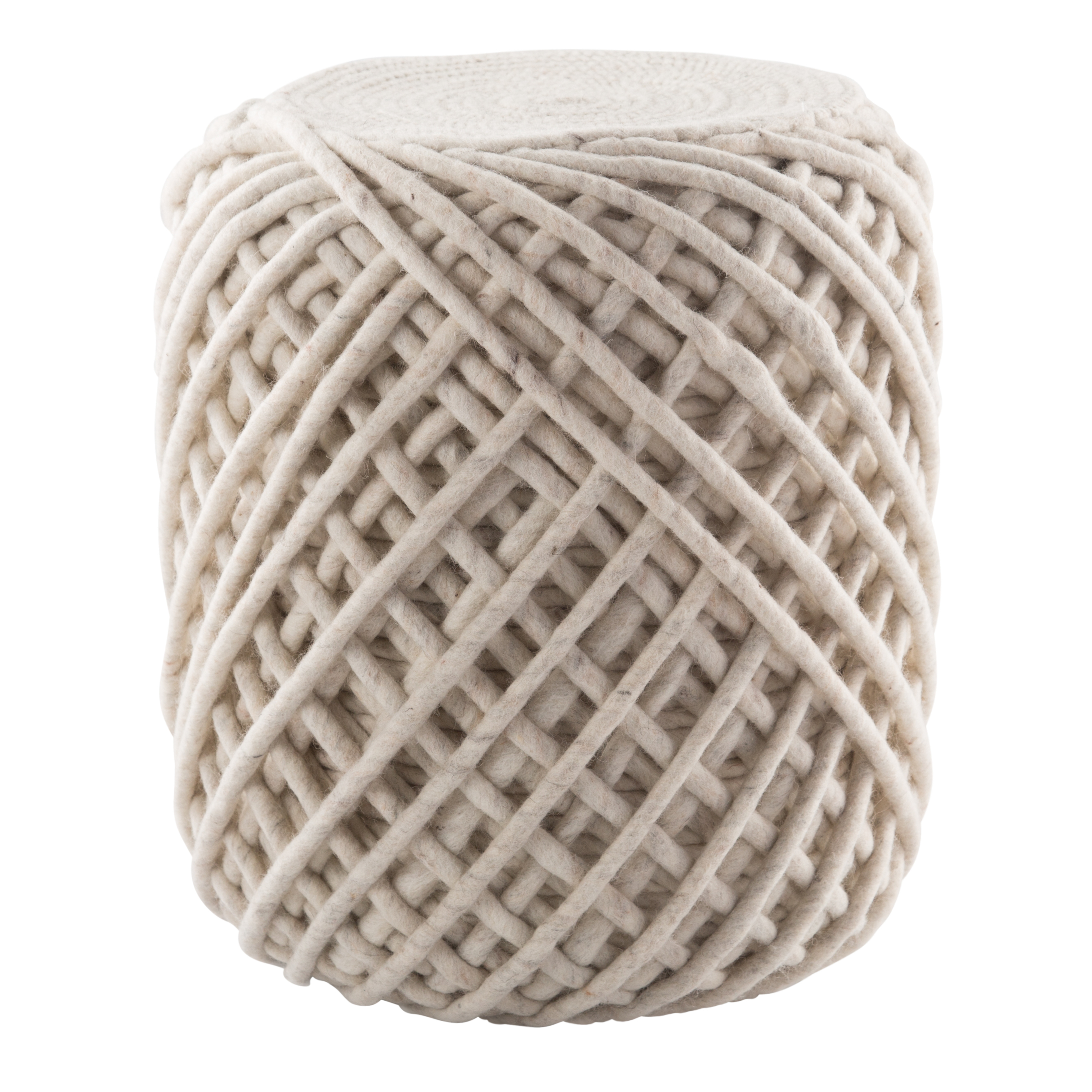 Guna Textured White/ Light Gray Cylinder Pouf - Collective Weavers