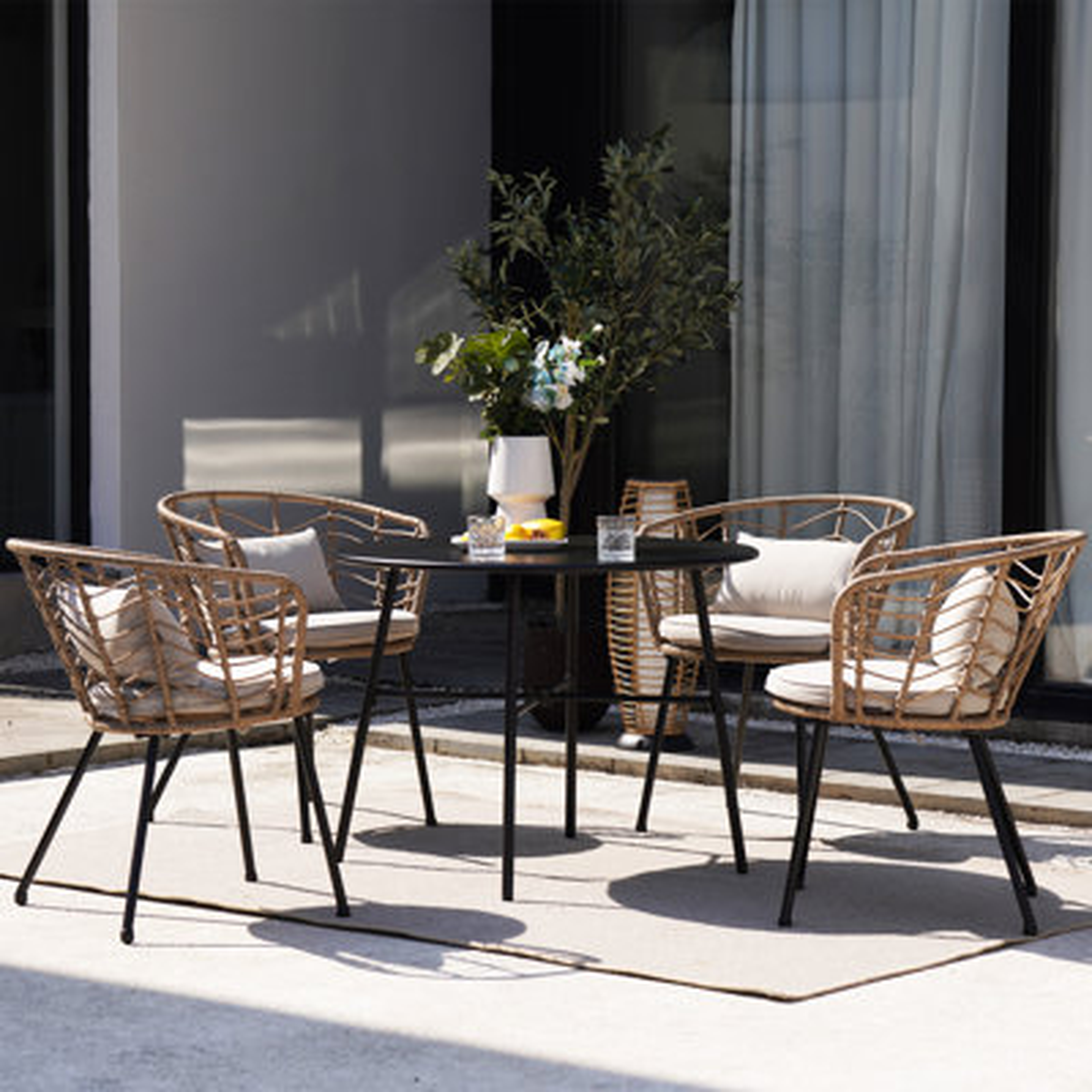 Akes Round 4 - Person 37.25" Diam. Dining Set with Cushions - Wayfair