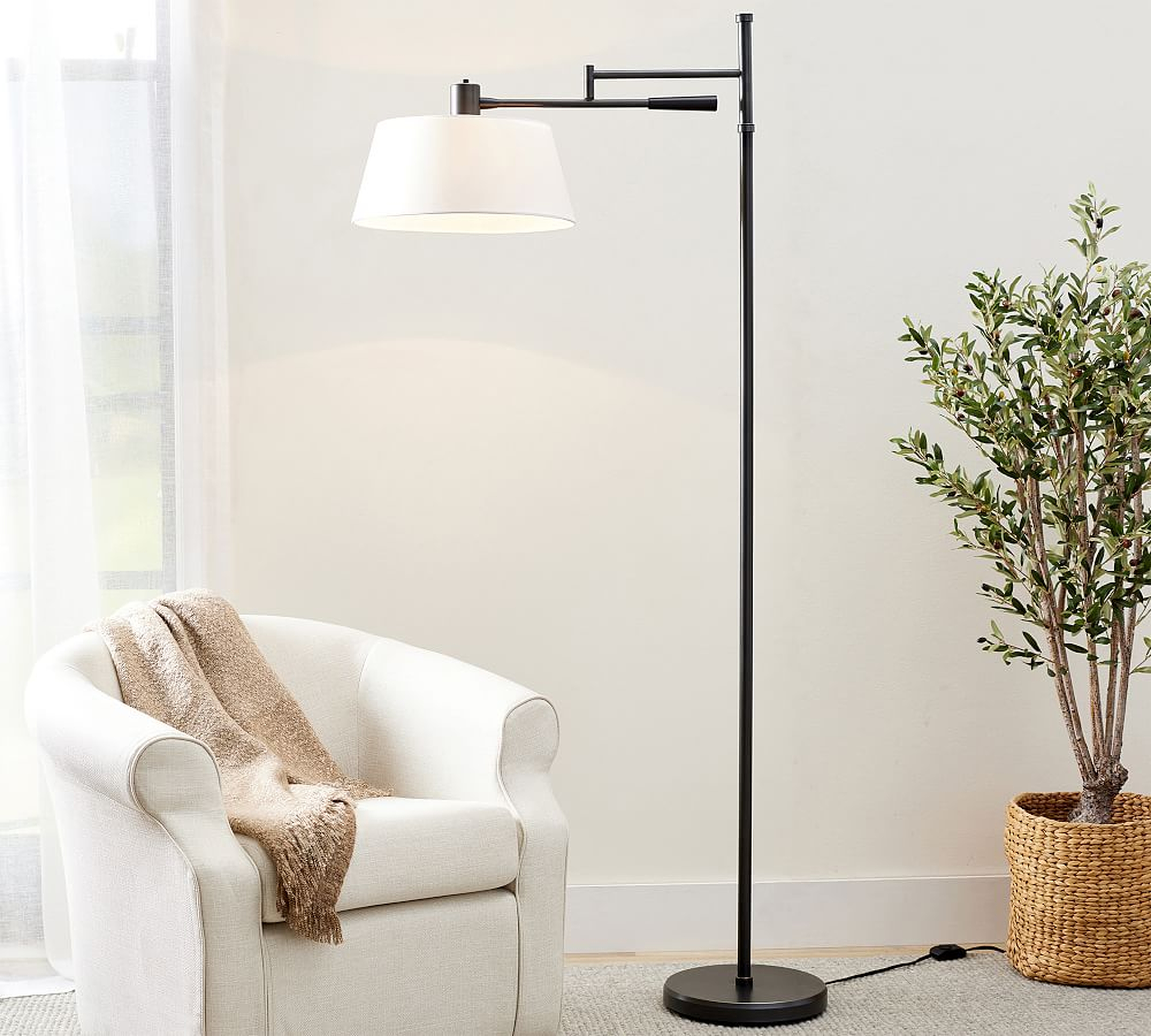 Dahlia Metal Articulating Sectional Floor Lamp with Linen Shade, Bronze - Pottery Barn