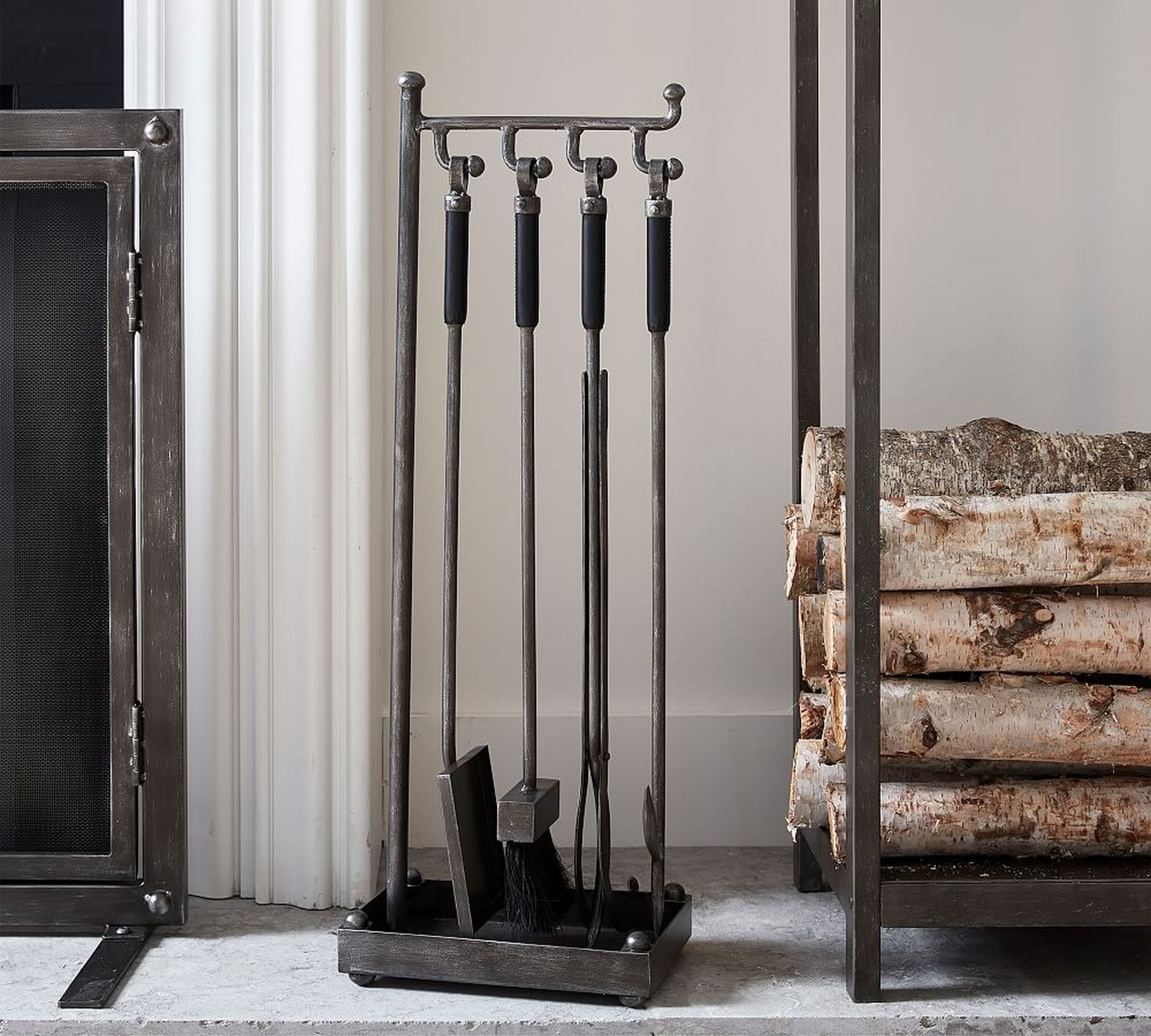Industrial Fireplace 5-Piece Tool Set, Pewter - Pottery Barn