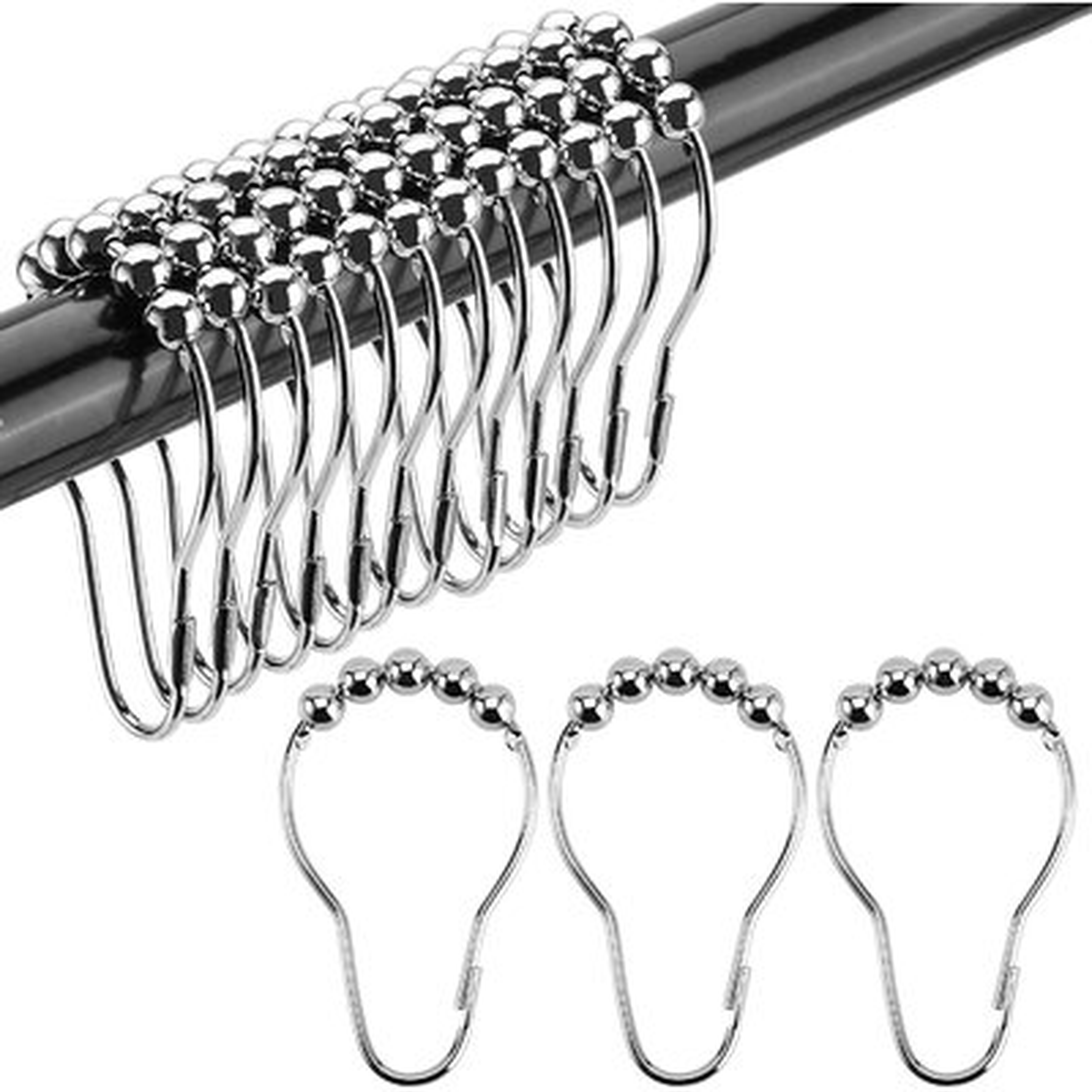 24 Pieces Stainless Steel Shower Curtain Rings Bath Curtain Hooks Shower Curtain Hangers - Wayfair